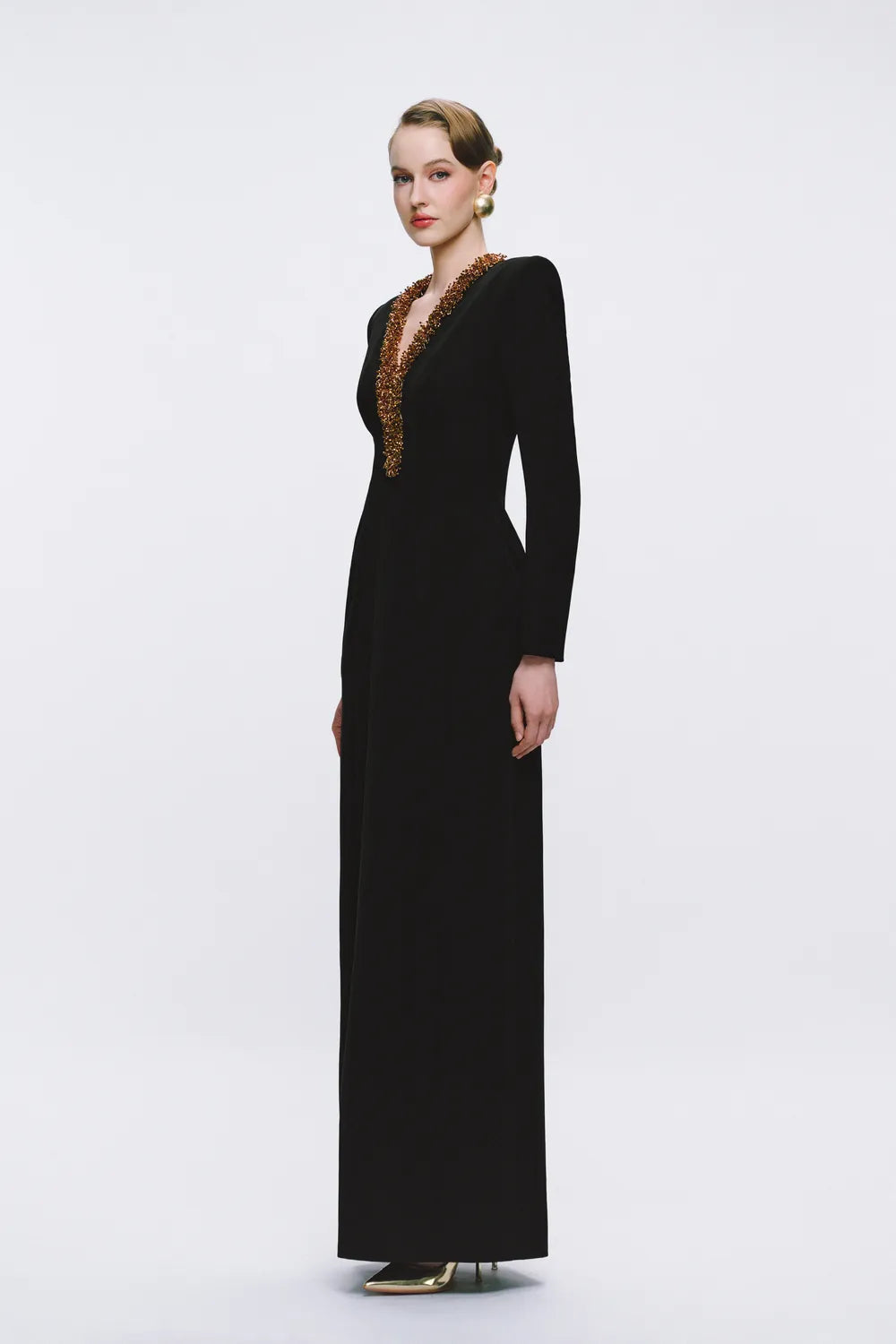 Bead Embellished V-Chest Straight Dress