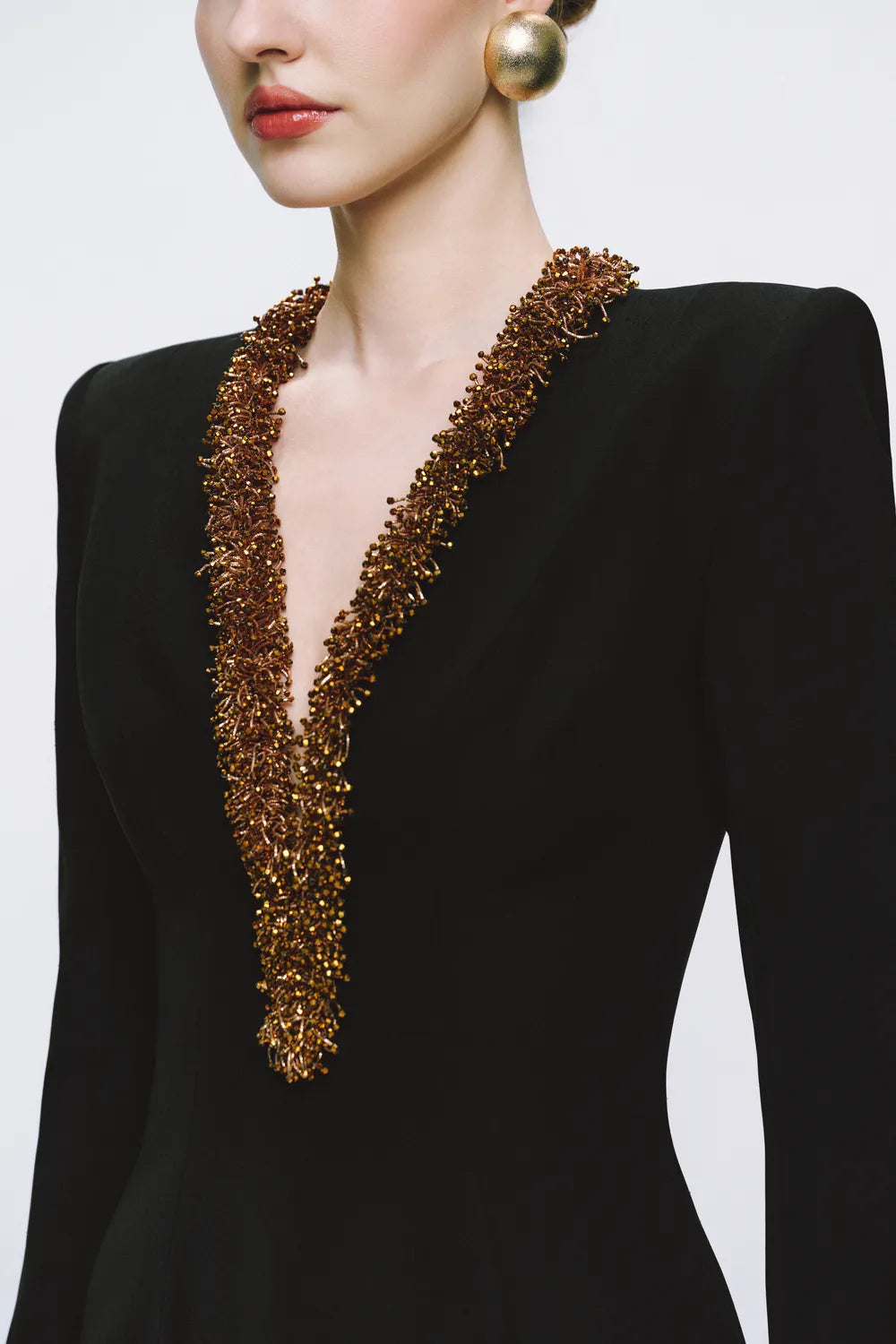 Bead Embellished V-Chest Straight Dress