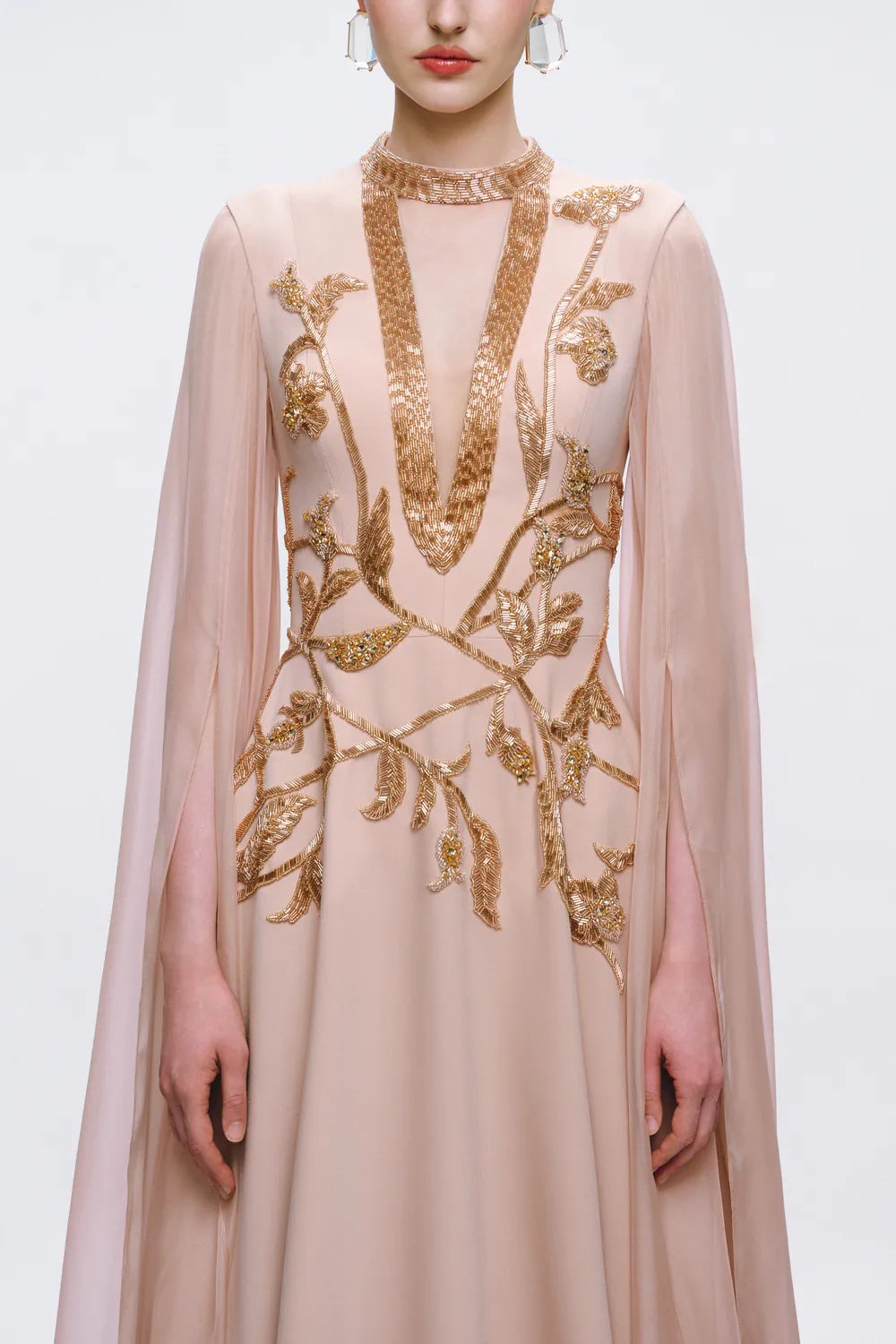 Flowing Long Cape Sleeves Deep V-chest Dress