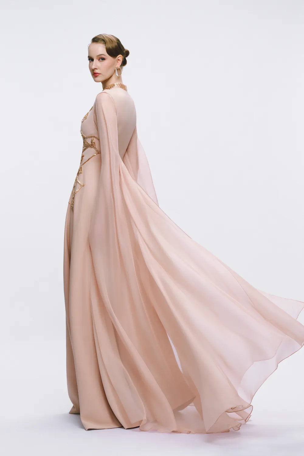 Flowing Long Cape Sleeves Deep V-chest Dress