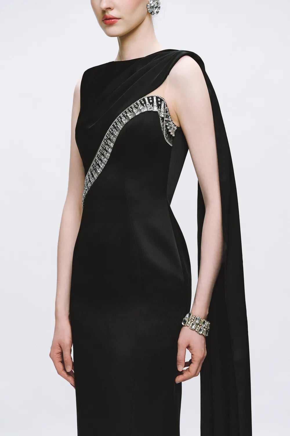 Curved Diagonal Crystal Embellished Single Back Flap Dress