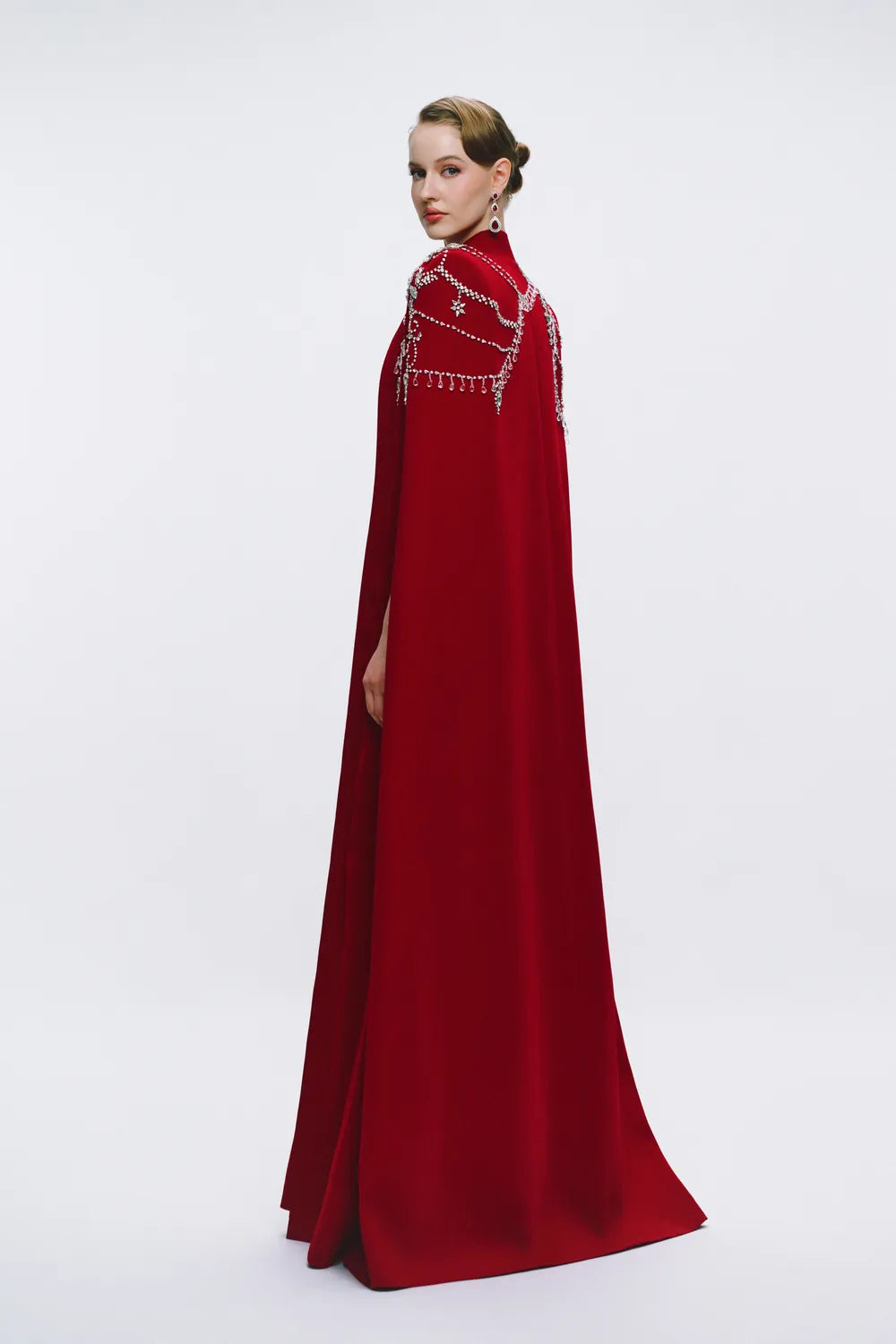Symmetric Crystal Embellished Long Cape With Strappy Dress Set
