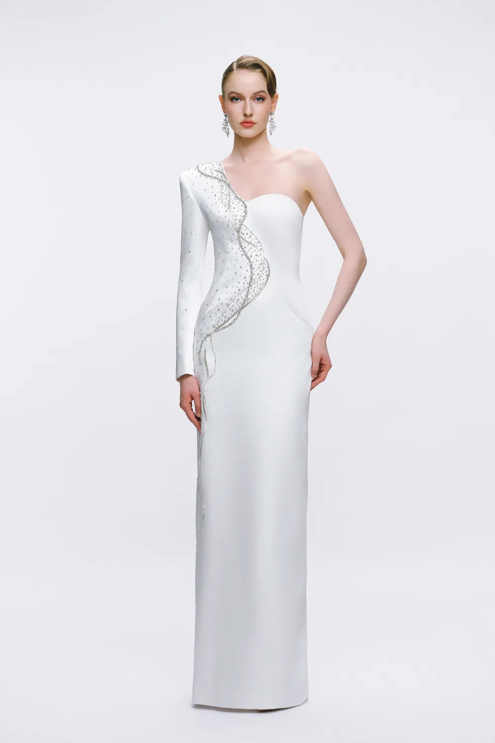 One-Sided Embellished One Shoulder Dress