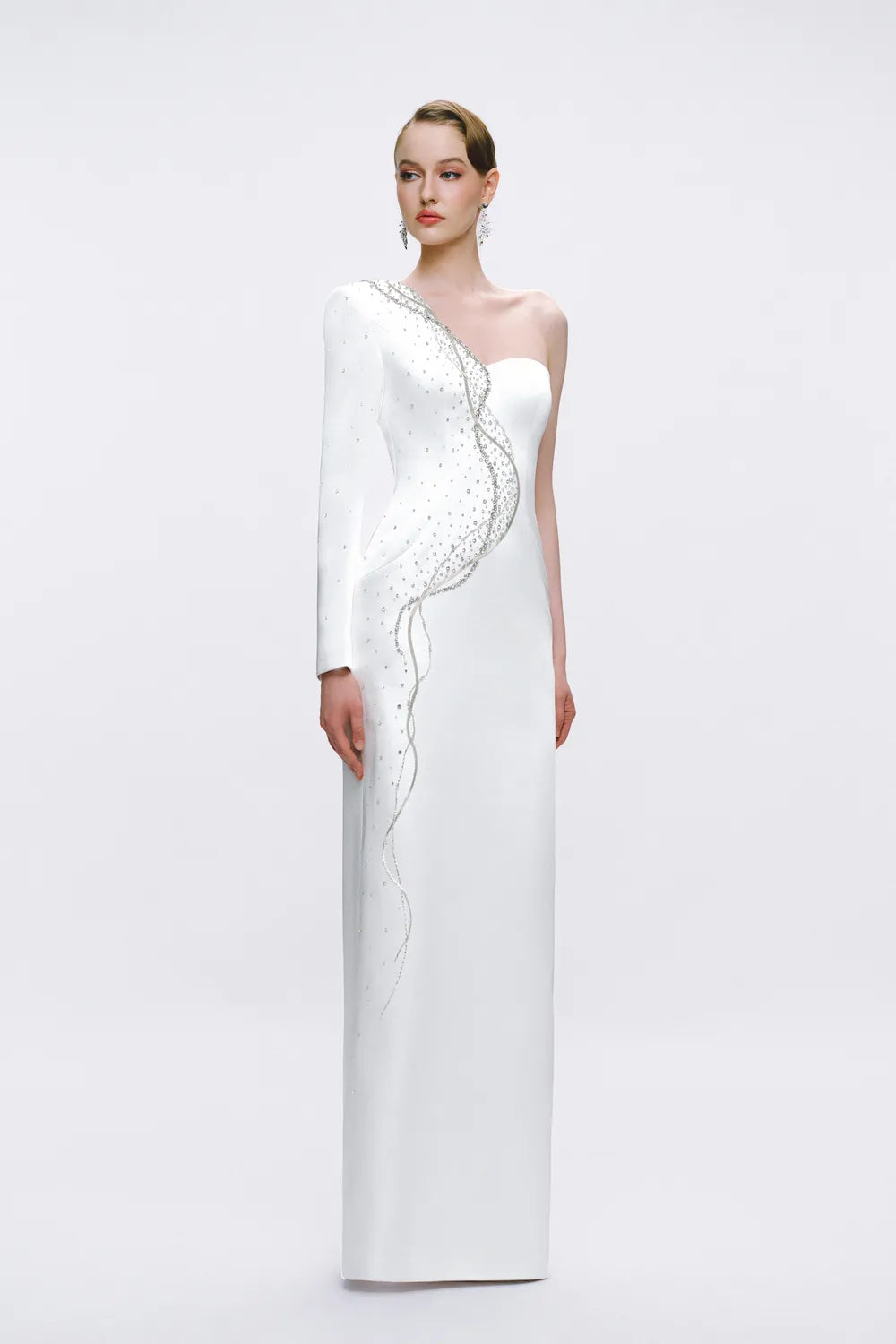 One-Sided Embellished One Shoulder Dress