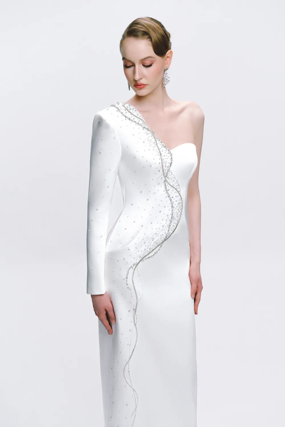 One-Sided Embellished One Shoulder Dress