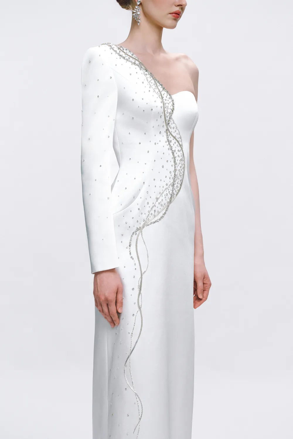 One-Sided Embellished One Shoulder Dress