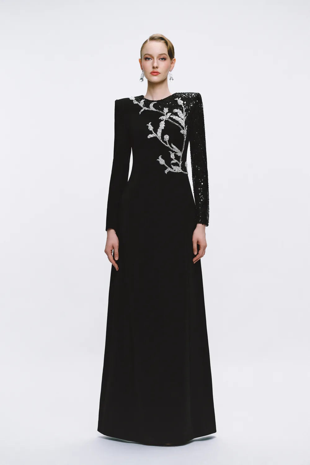 One-Sided Sequin Embellished Sleeve A-line Dress