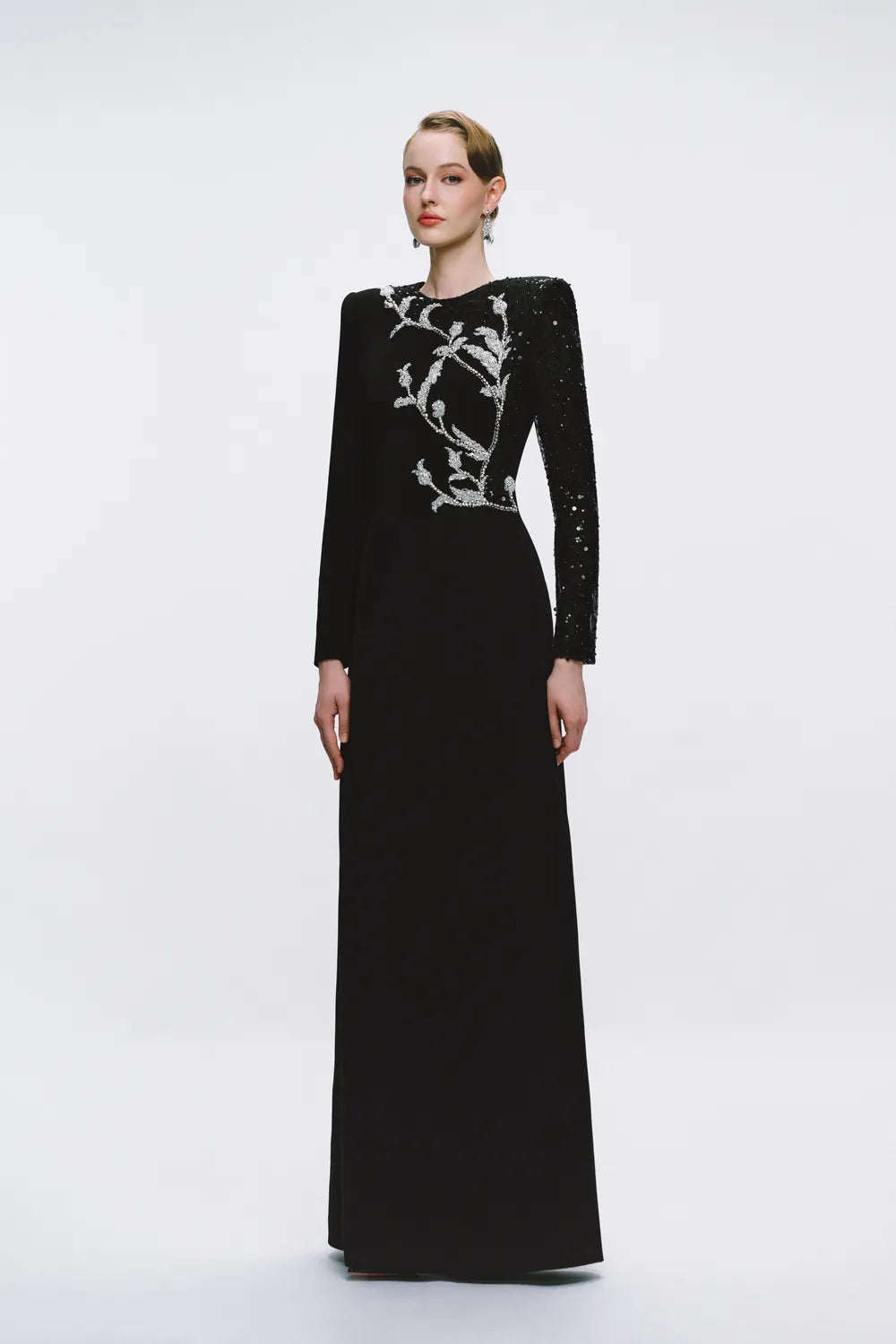 One-Sided Sequin Embellished Sleeve A-line Dress