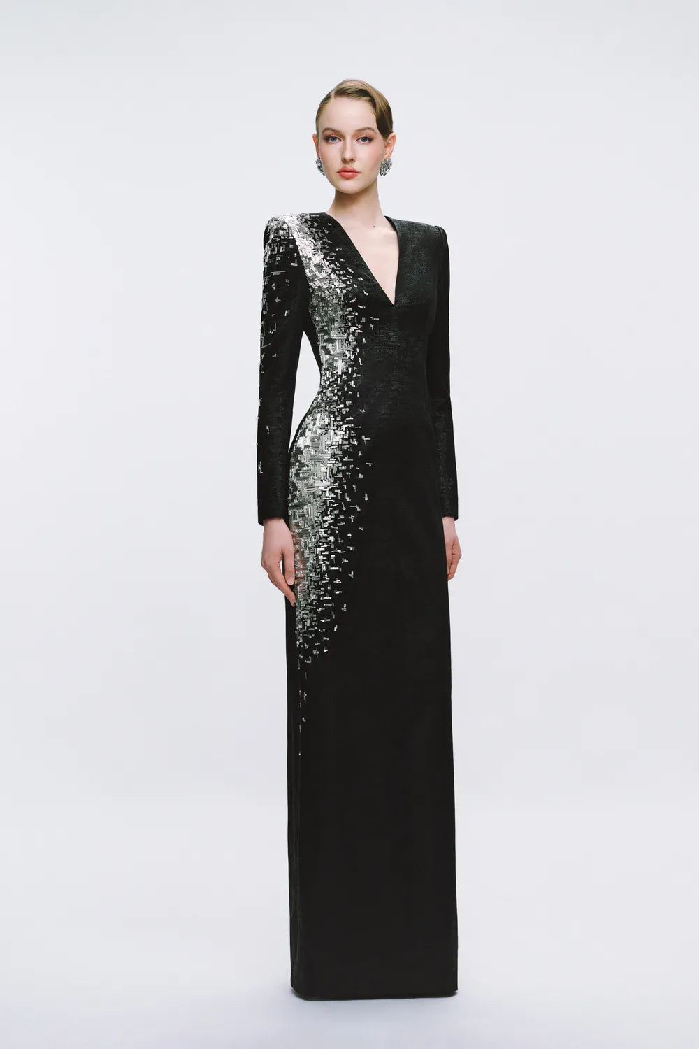 One-Side Embellished Deep V-Chest Dress