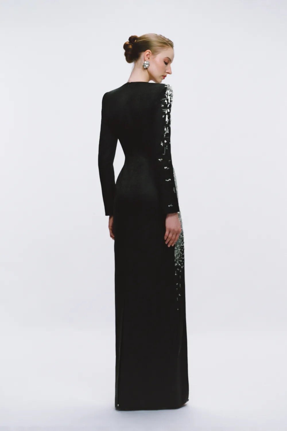 One-Side Embellished Deep V-Chest Dress