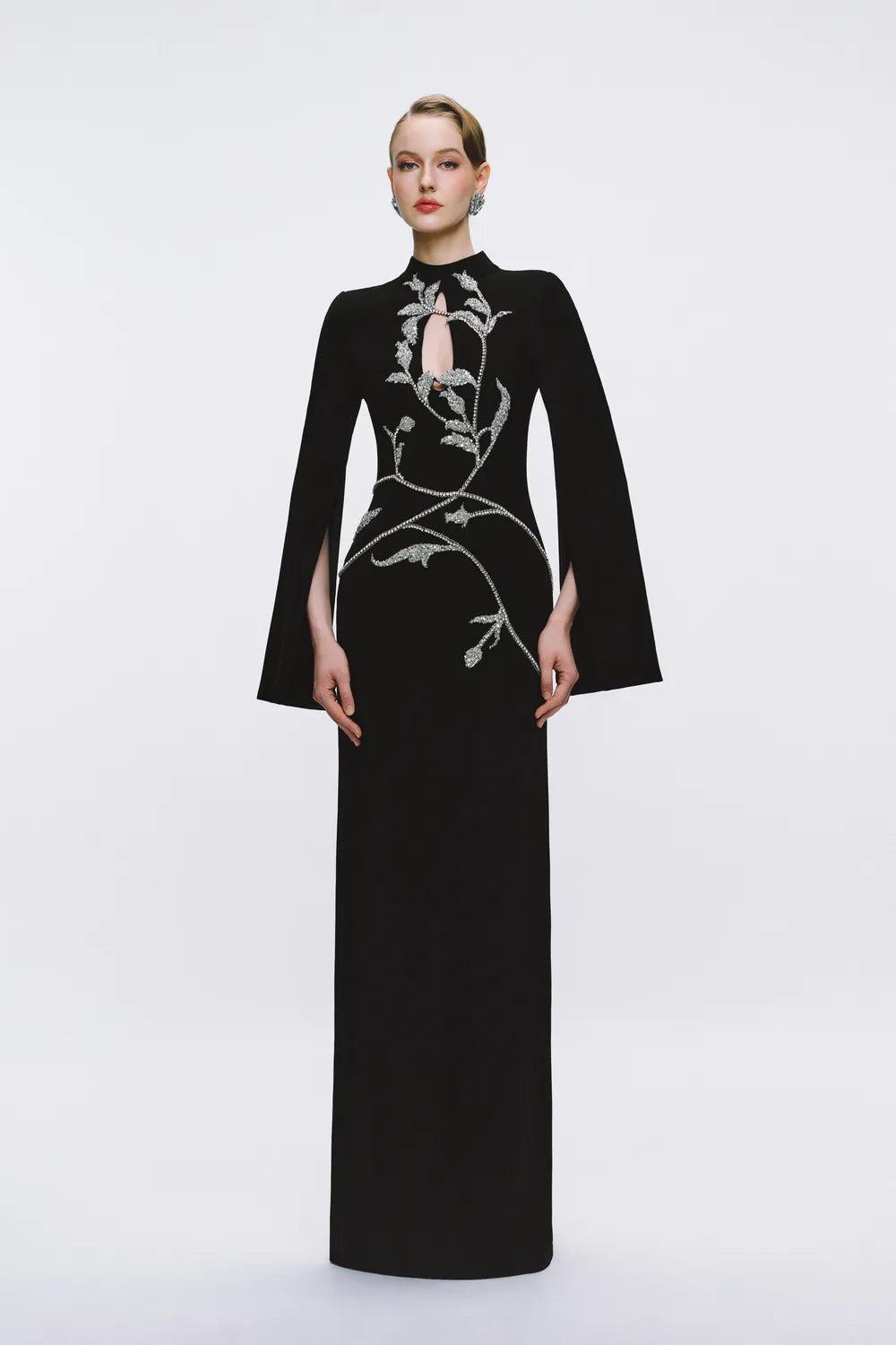 Tear Drop Chest Cut-Out Cape Sleeve Dress