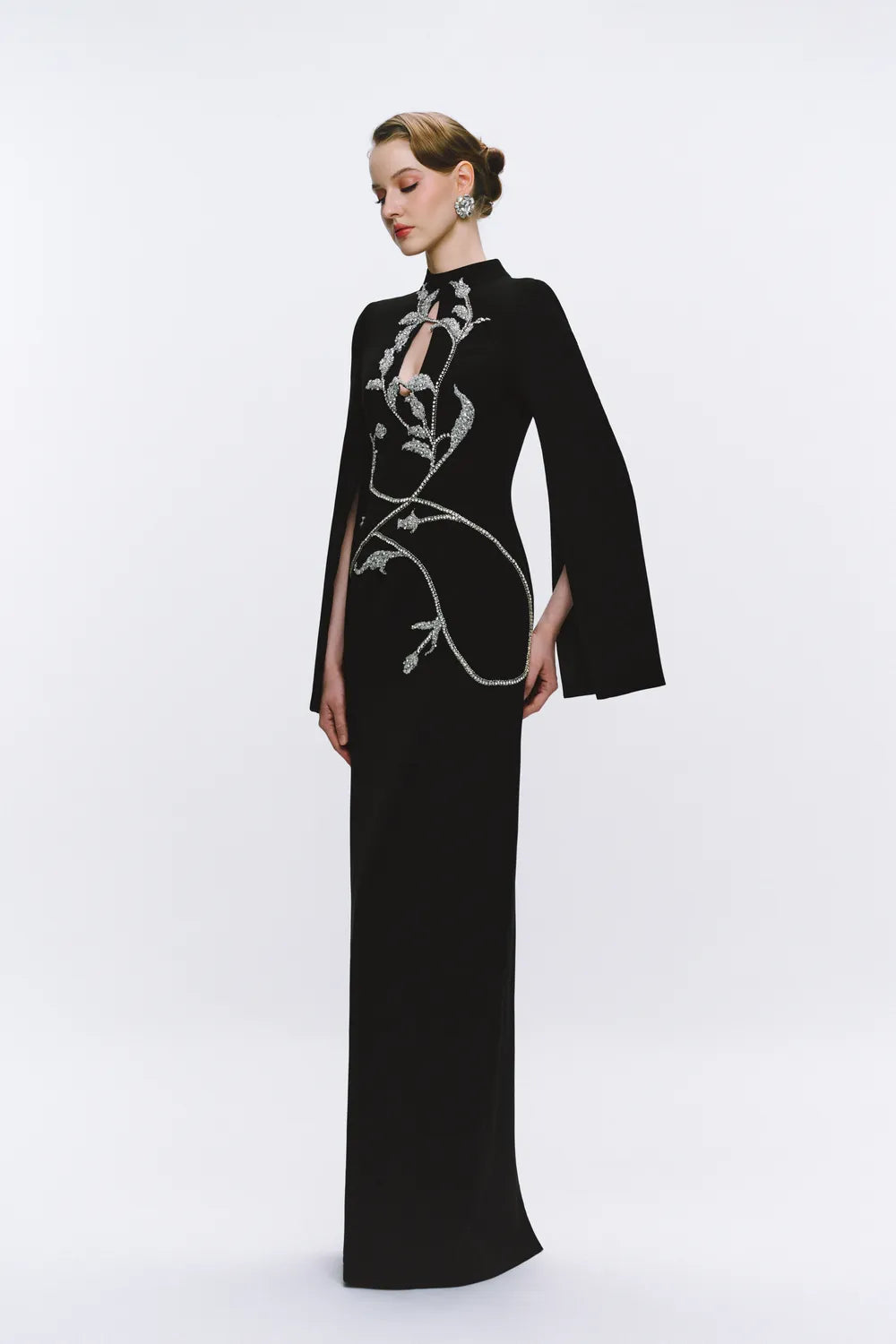Tear Drop Chest Cut-Out Cape Sleeve Dress