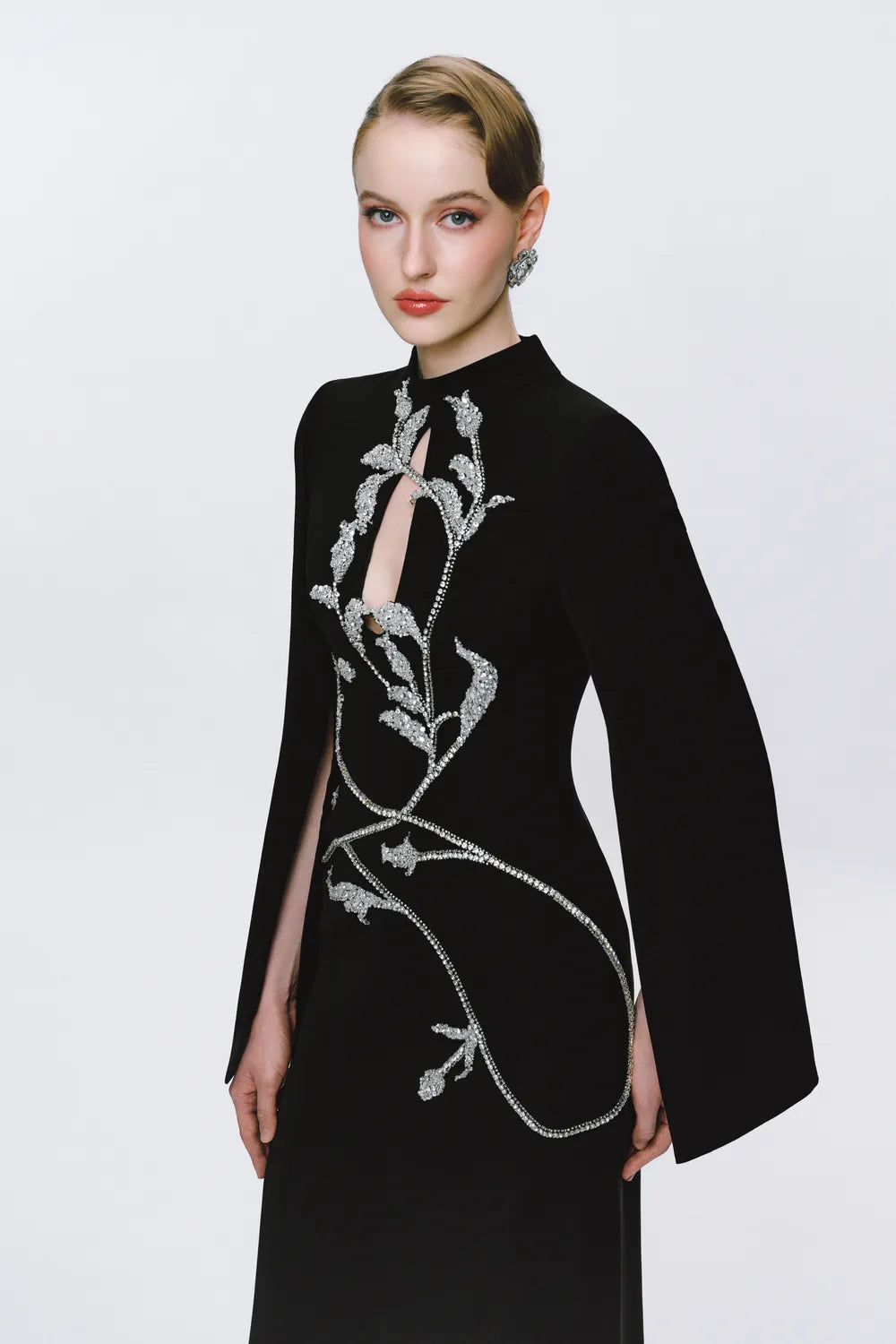 Tear Drop Chest Cut-Out Cape Sleeve Dress