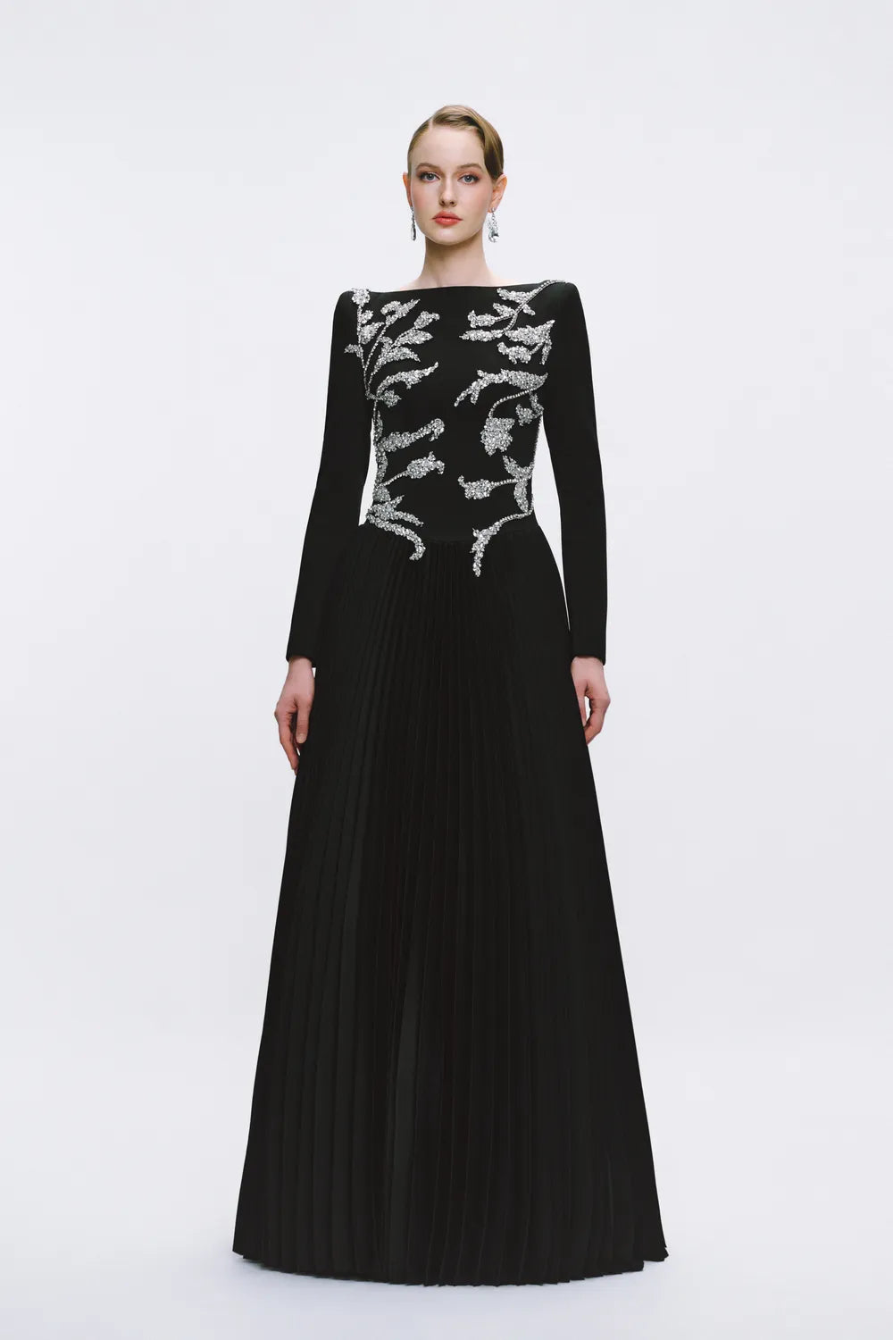 Symmetric Embellished Pleated A-line Dress