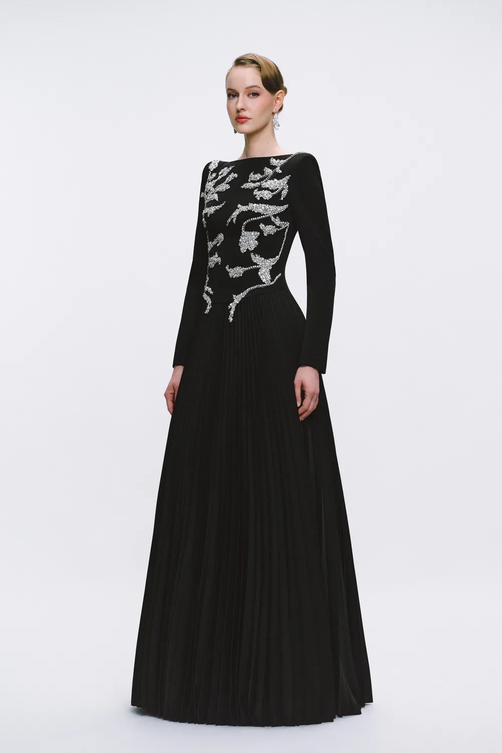Symmetric Embellished Pleated A-line Dress