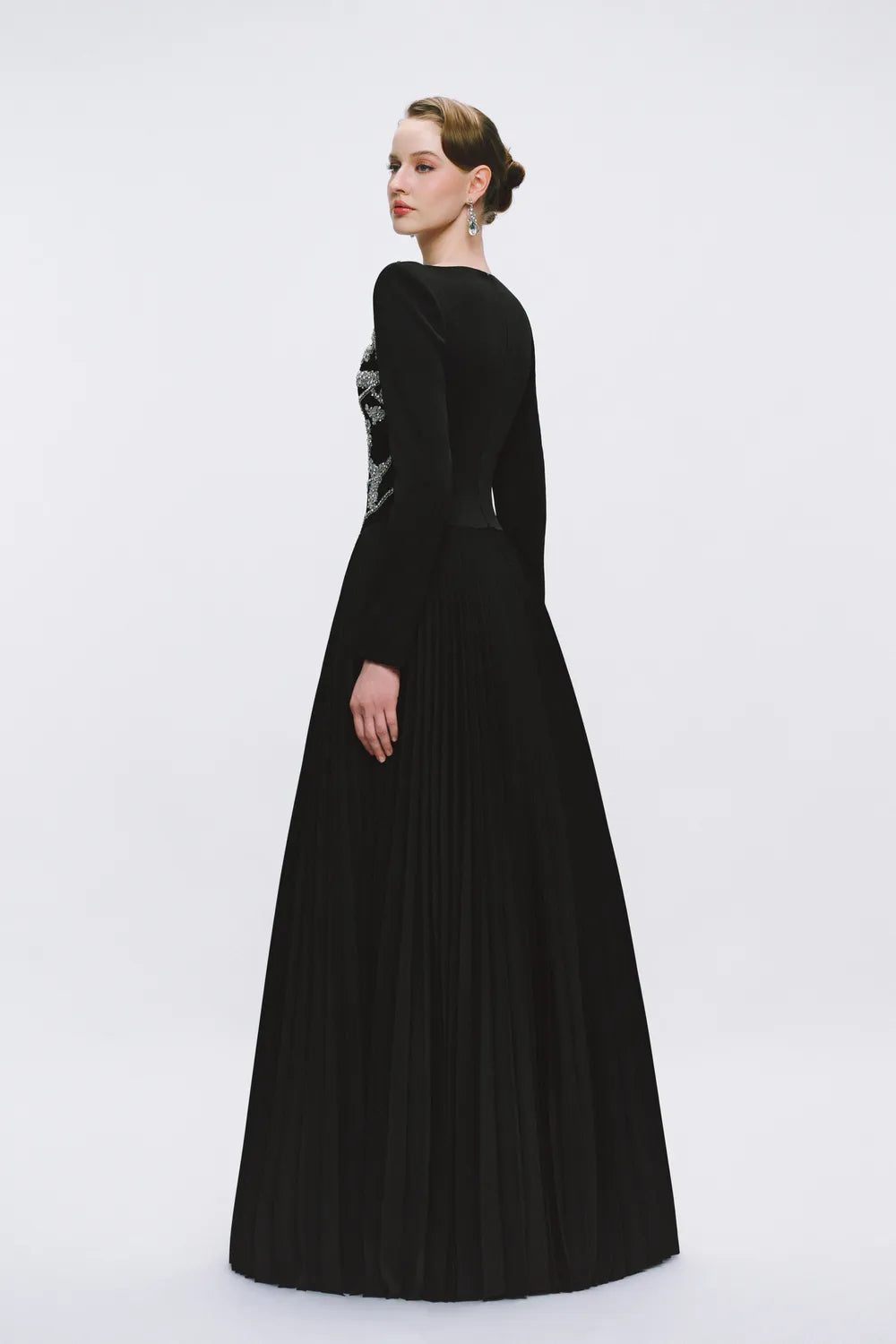Symmetric Embellished Pleated A-line Dress
