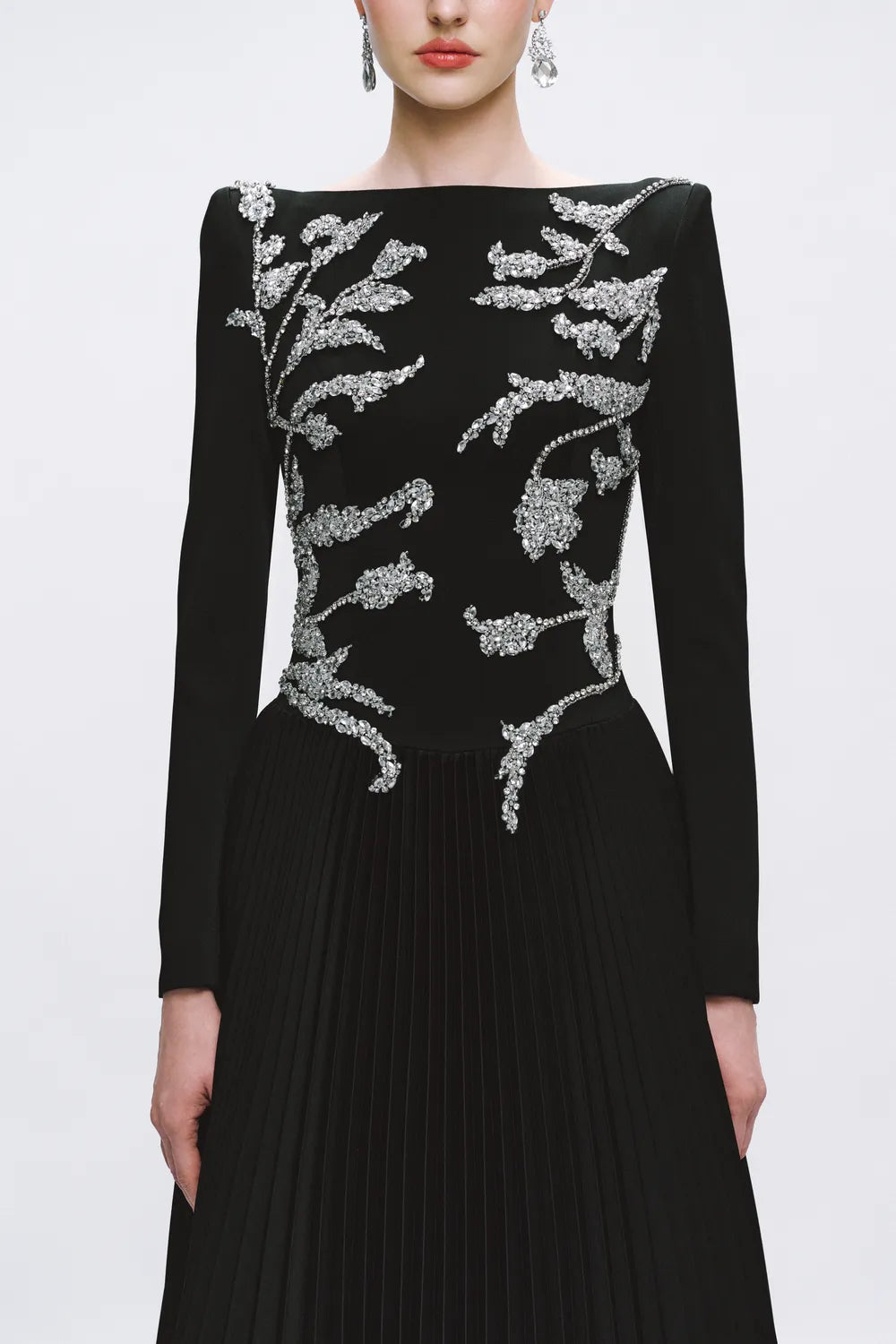 Symmetric Embellished Pleated A-line Dress