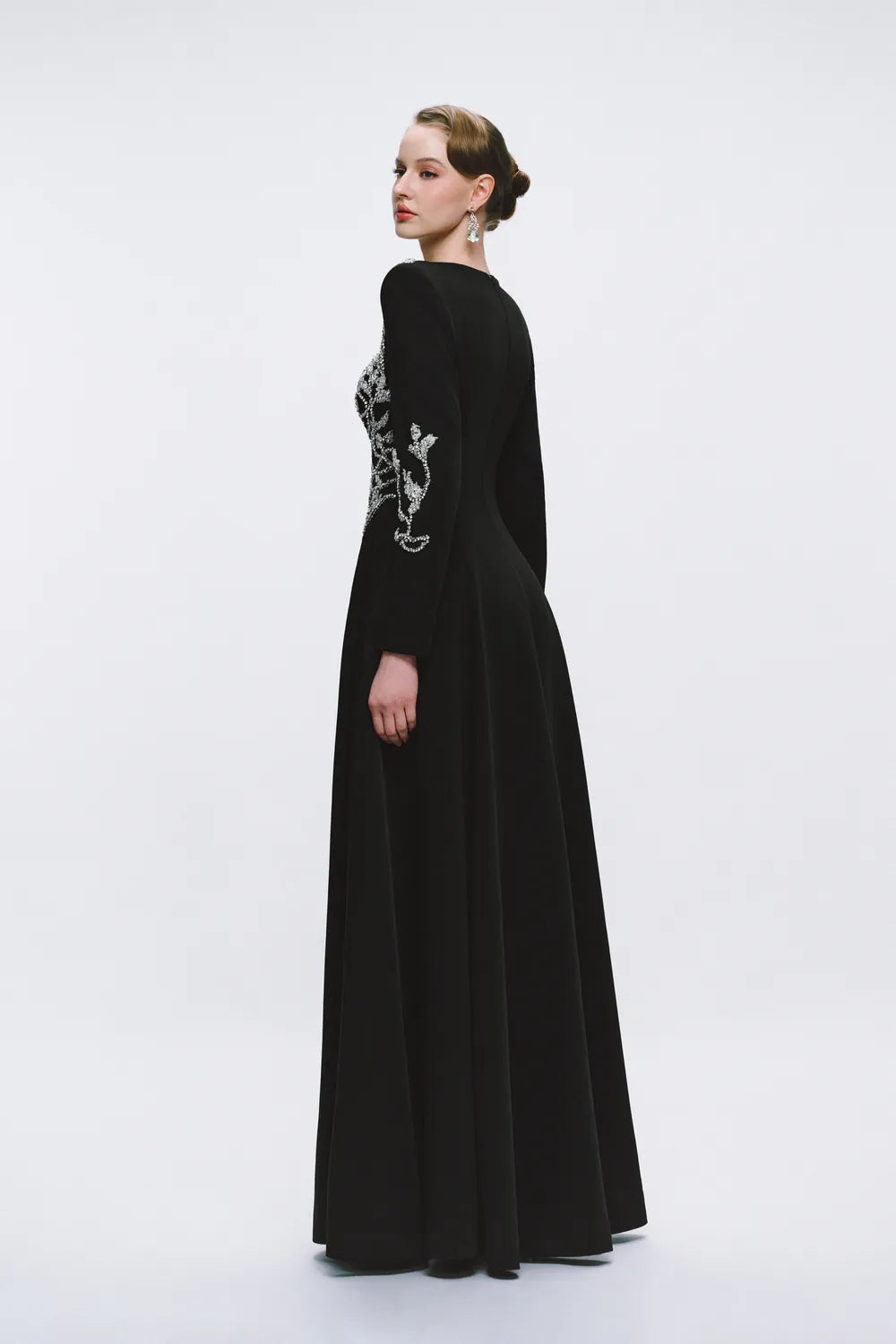 Symmetric Crystal Embellished Long Sleeve Dress