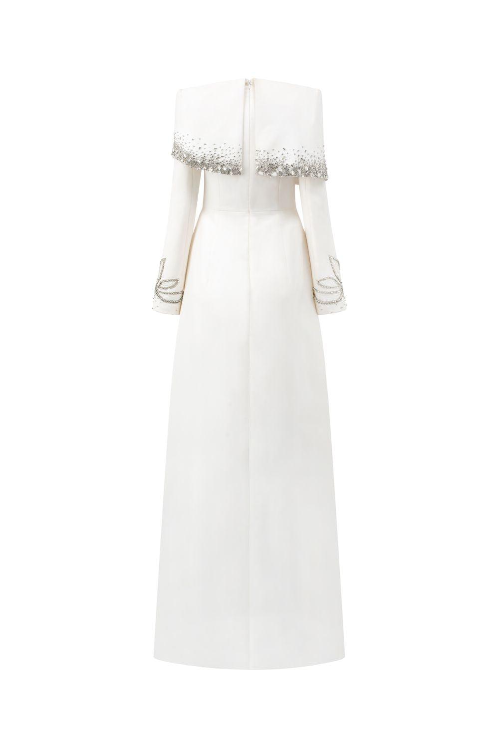 Diagonal Crystal-Embellished Shoulder A-Line Dress