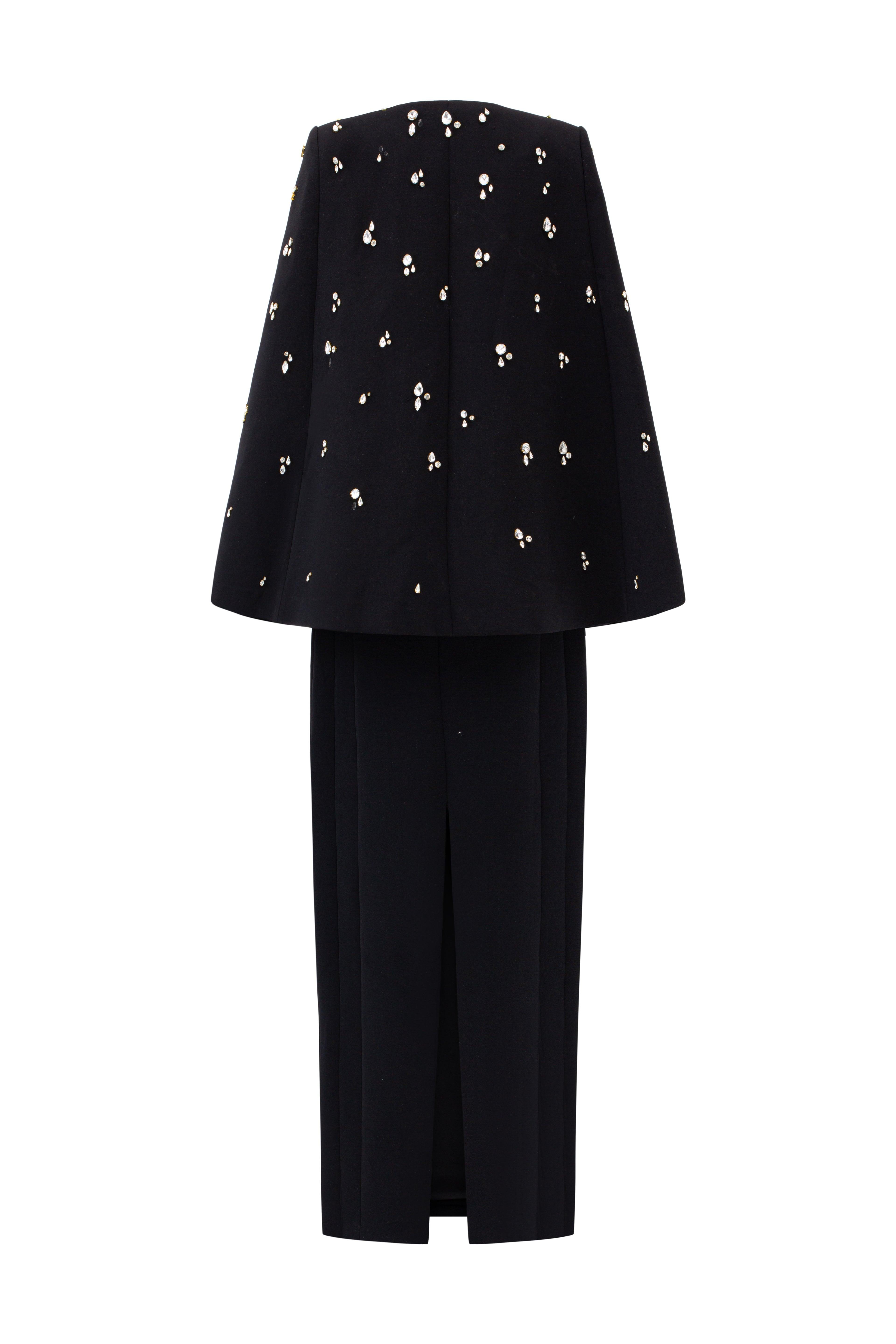 Long Cape With Stone Embellishments - TRACY COUTURE