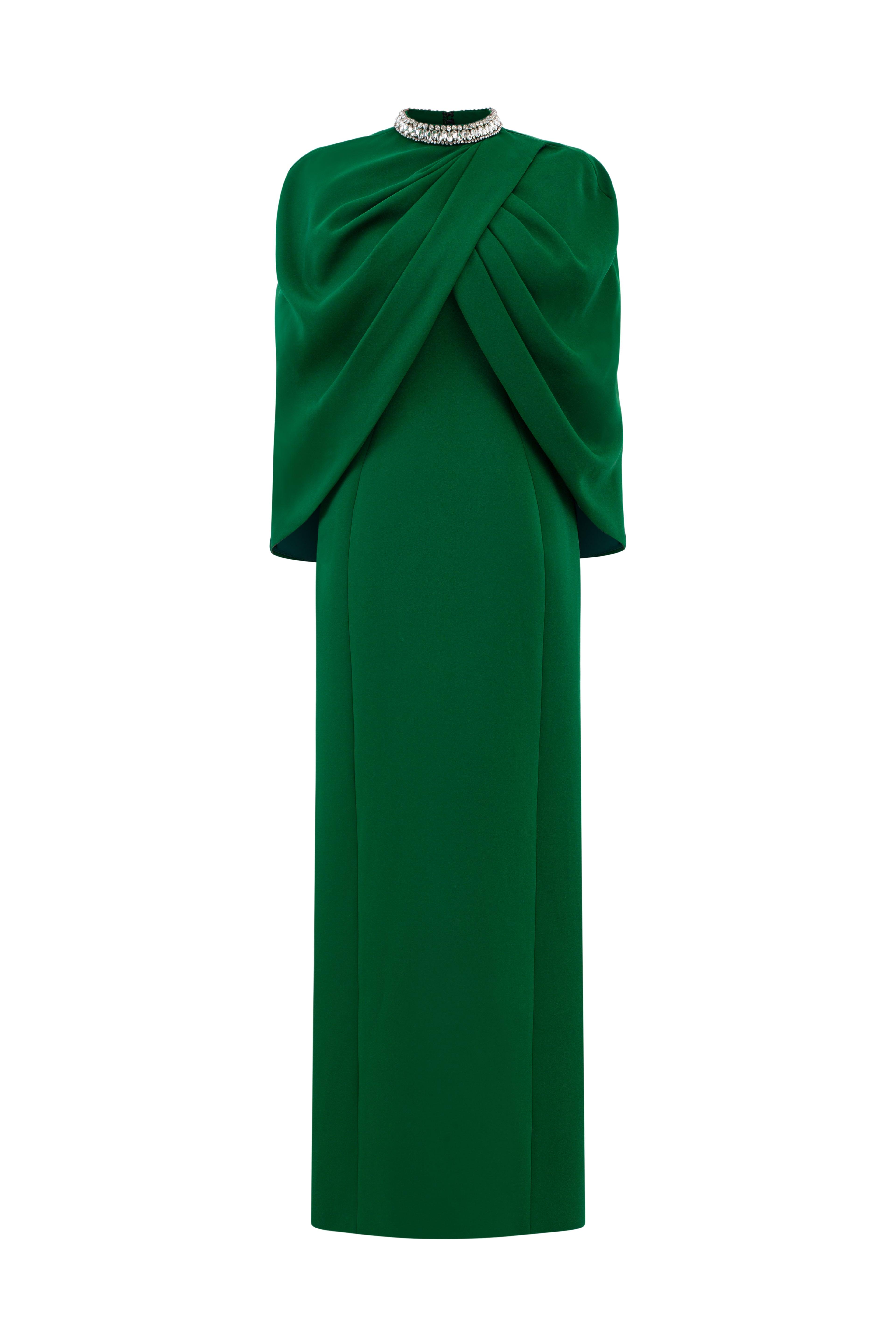 Collar Stone Embellished Cape With Dress Set