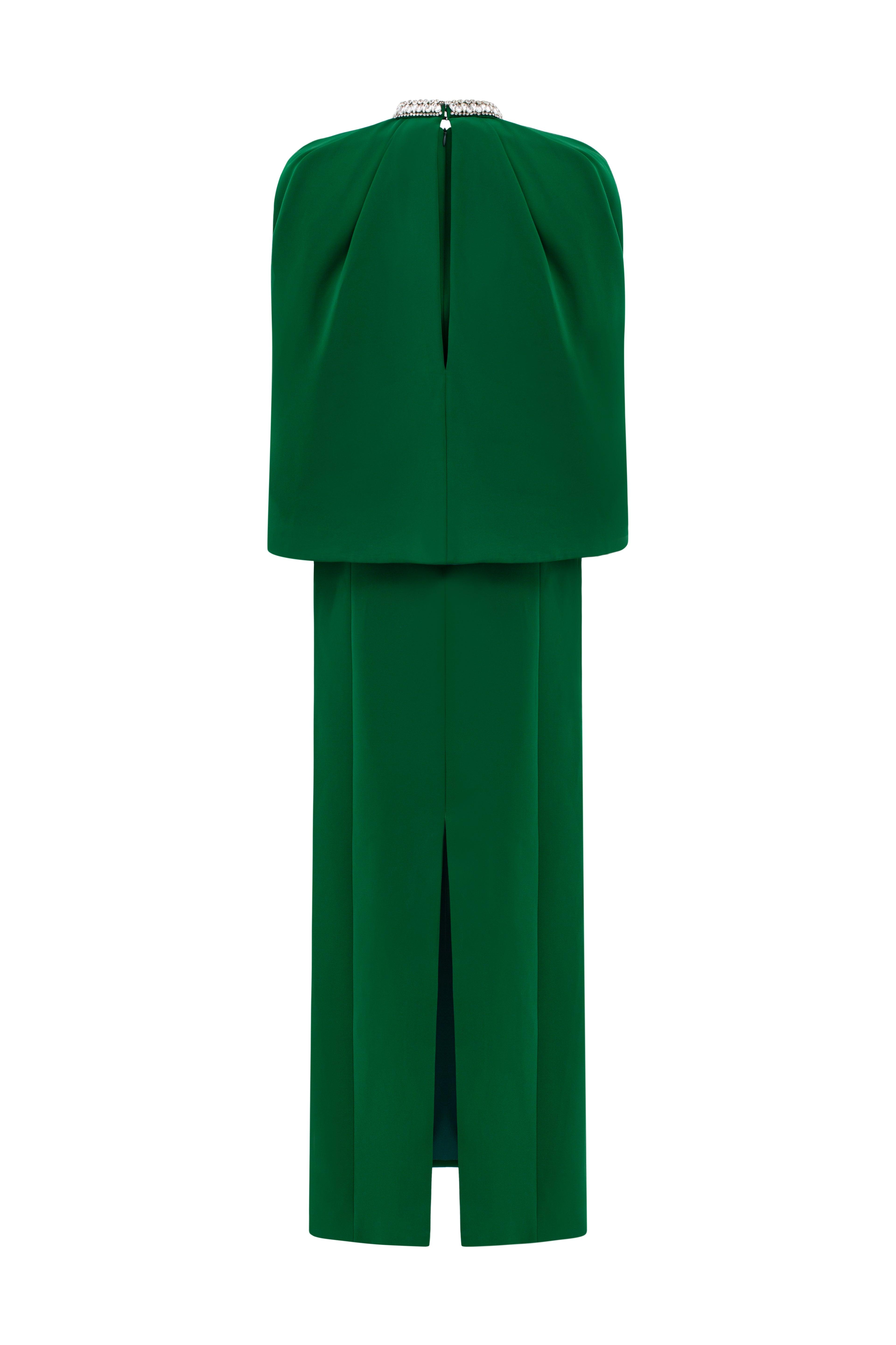 Collar Stone Embellished Cape With Dress Set