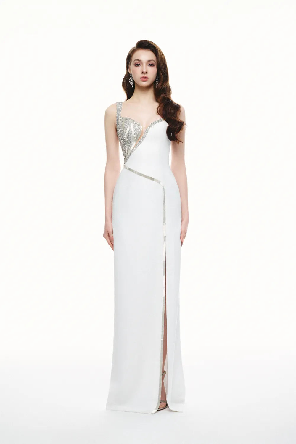 One-Sided Embellished Chest Front Slit Strappy Dress