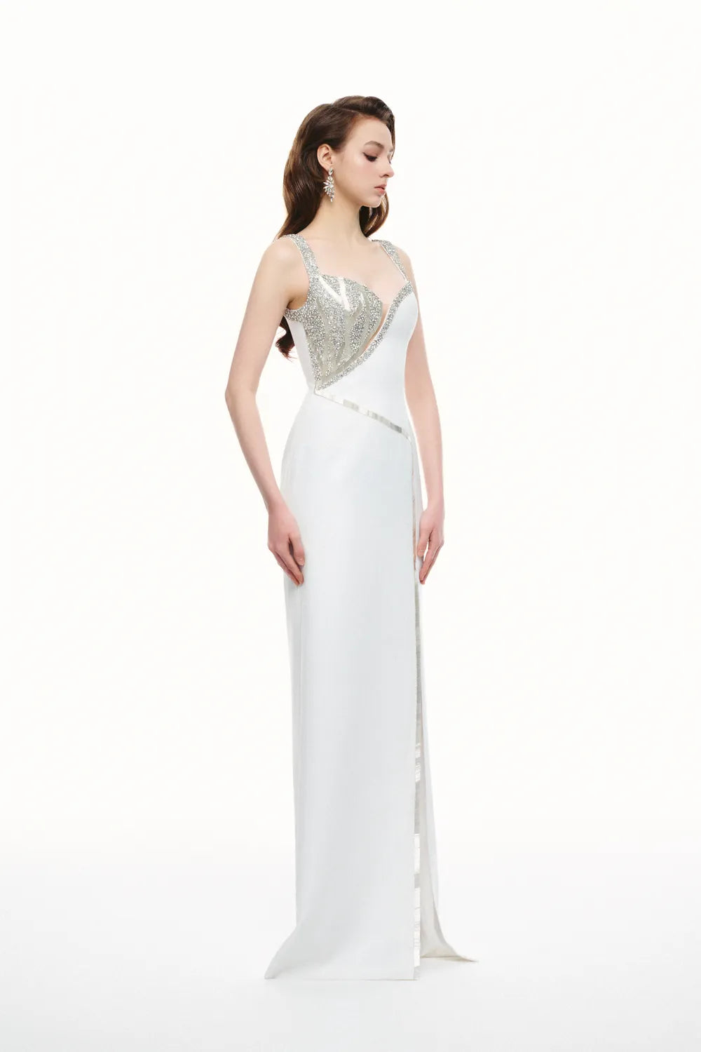 One-Sided Embellished Chest Front Slit Strappy Dress