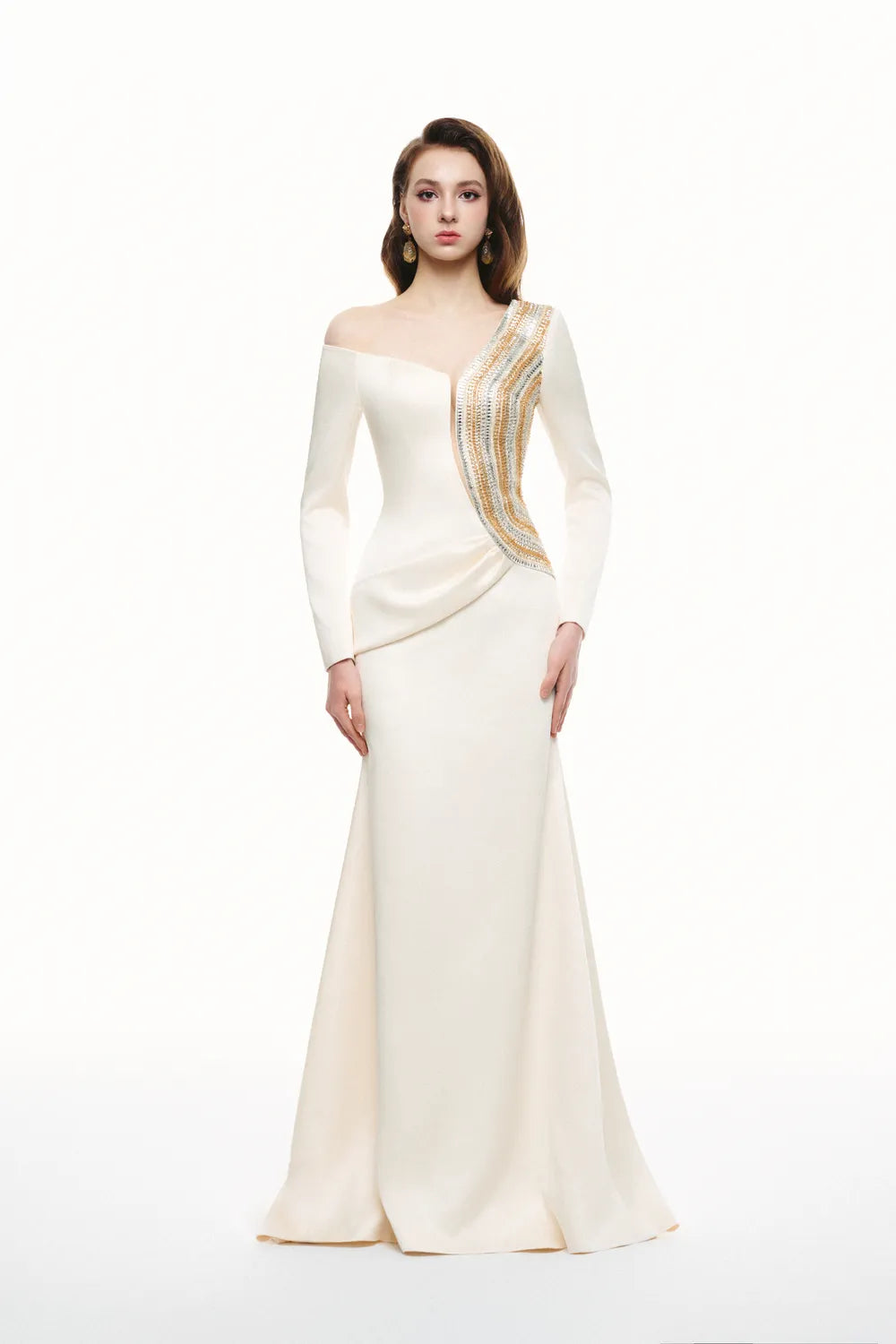 Asymmetric Side Curved Embellished Mermaid Dress