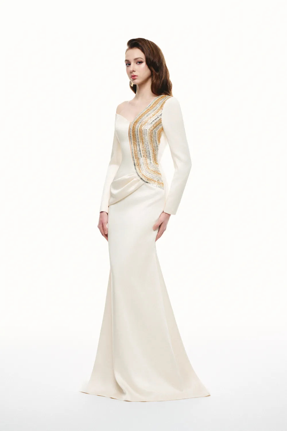 Asymmetric Side Curved Embellished Mermaid Dress