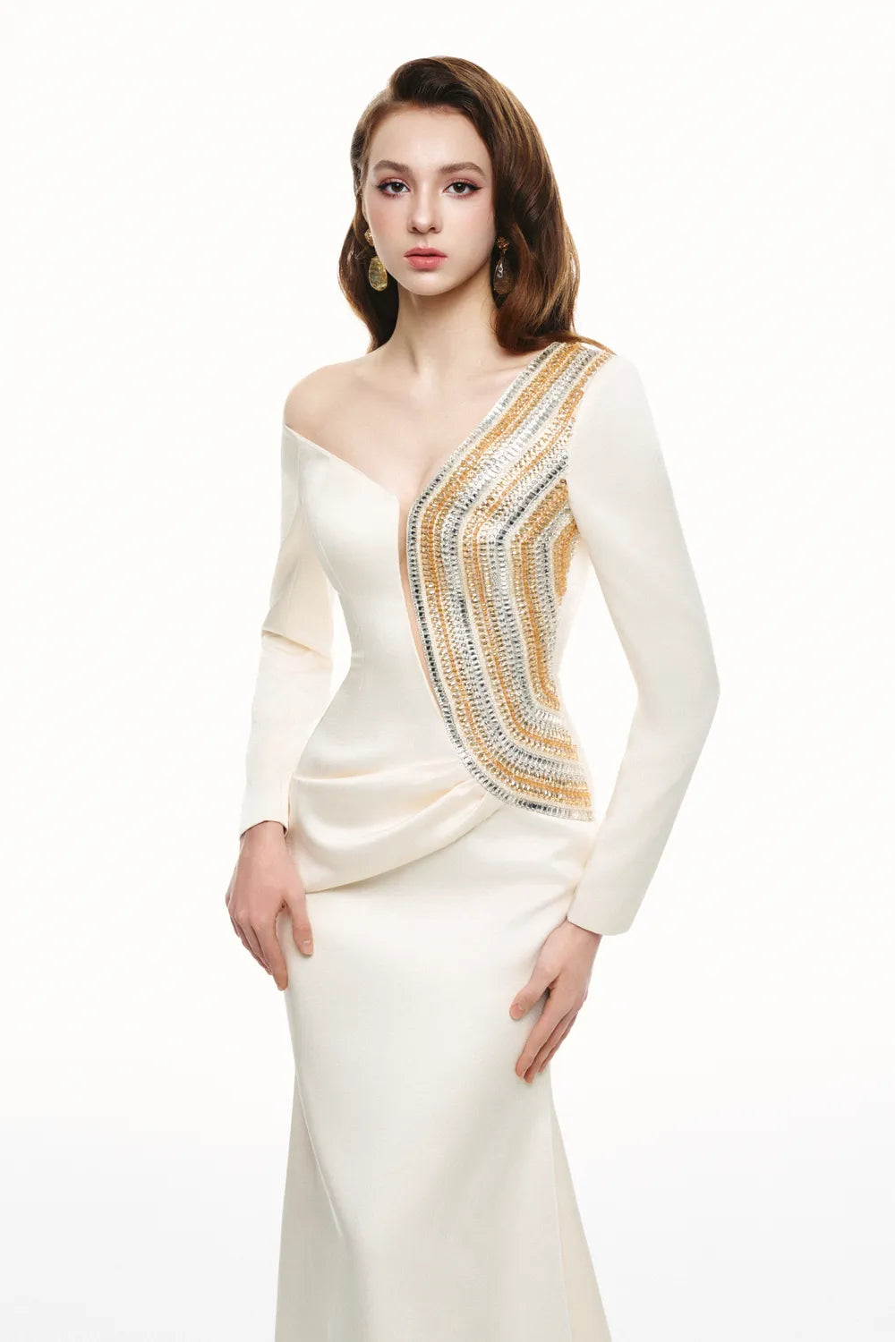 Asymmetric Side Curved Embellished Mermaid Dress