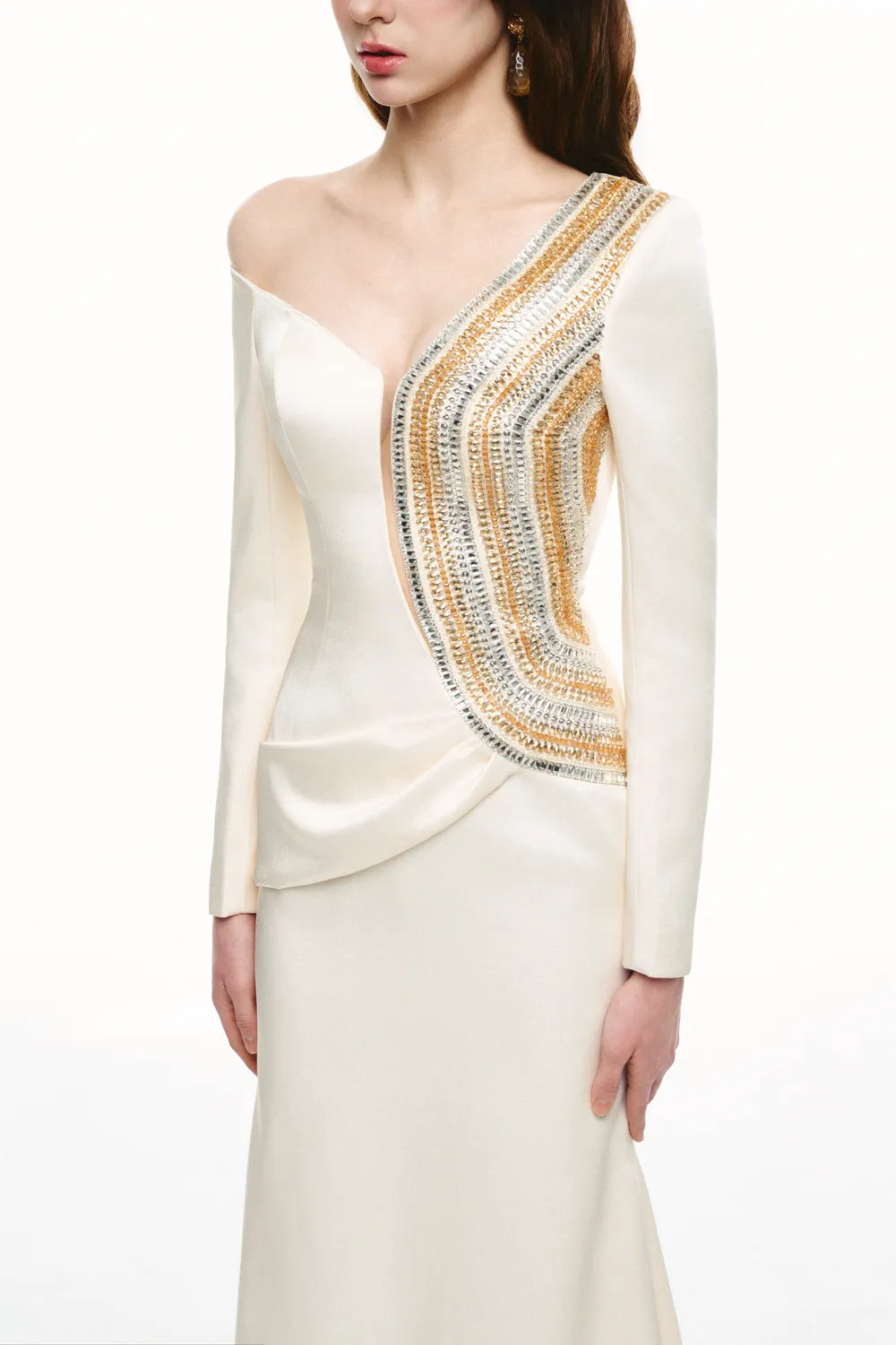 Asymmetric Side Curved Embellished Mermaid Dress