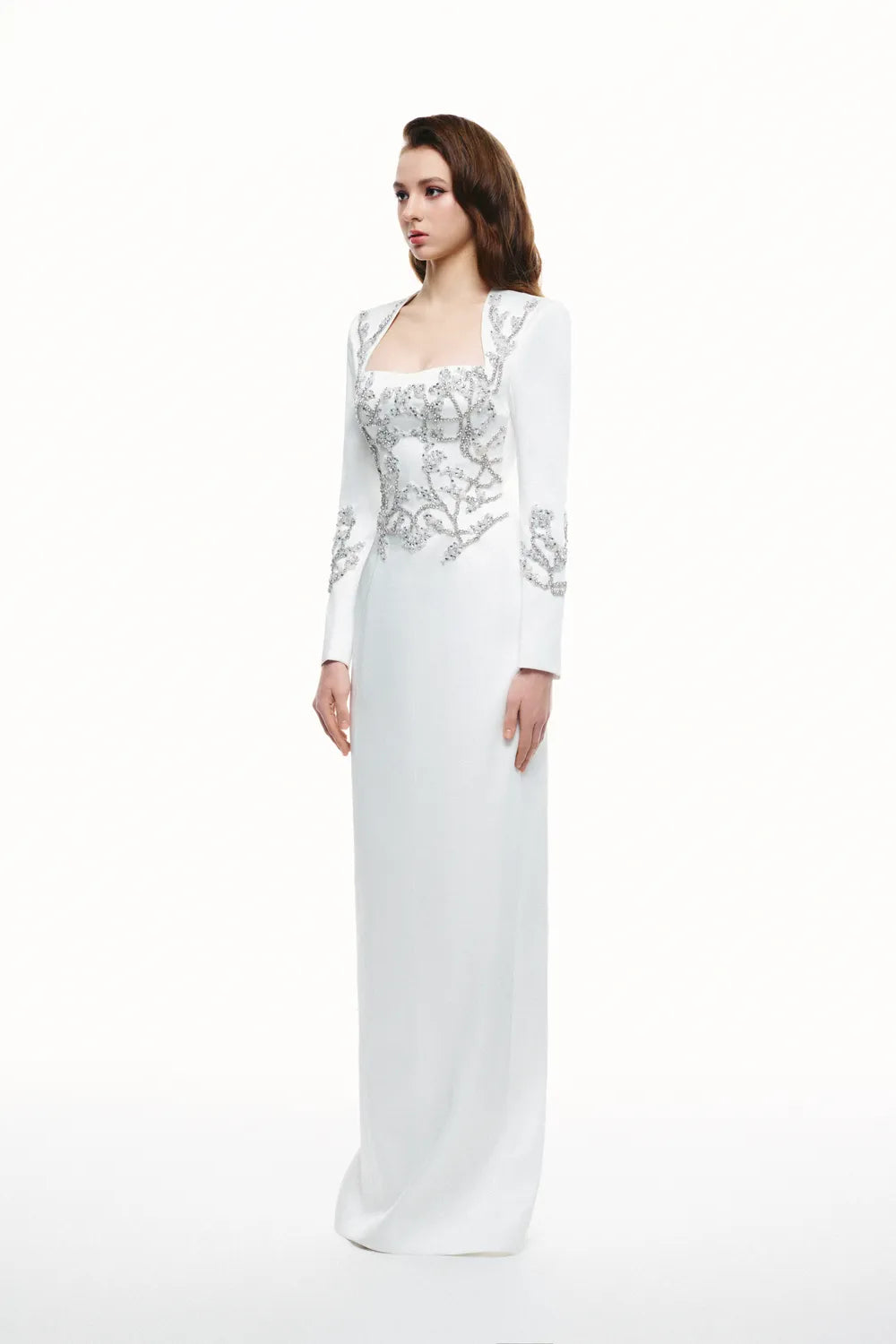 Symmetrical Crystal Embellished Long Sleeve Dress