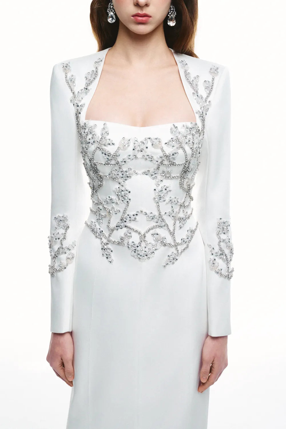 Symmetrical Crystal Embellished Long Sleeve Dress