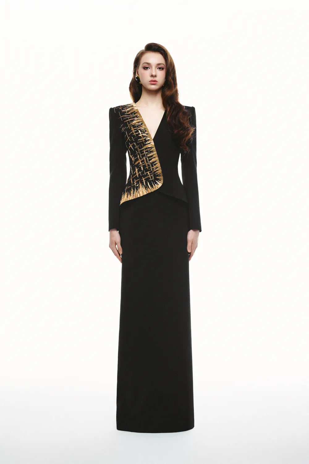 One-Sided Embellished Long Sleeve Dress - TRACY COUTURE