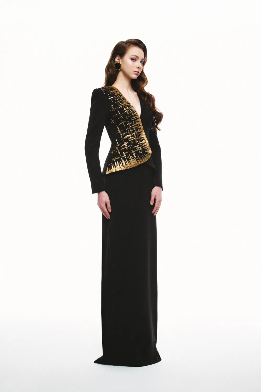 One-Sided Embellished Long Sleeve Dress - TRACY COUTURE