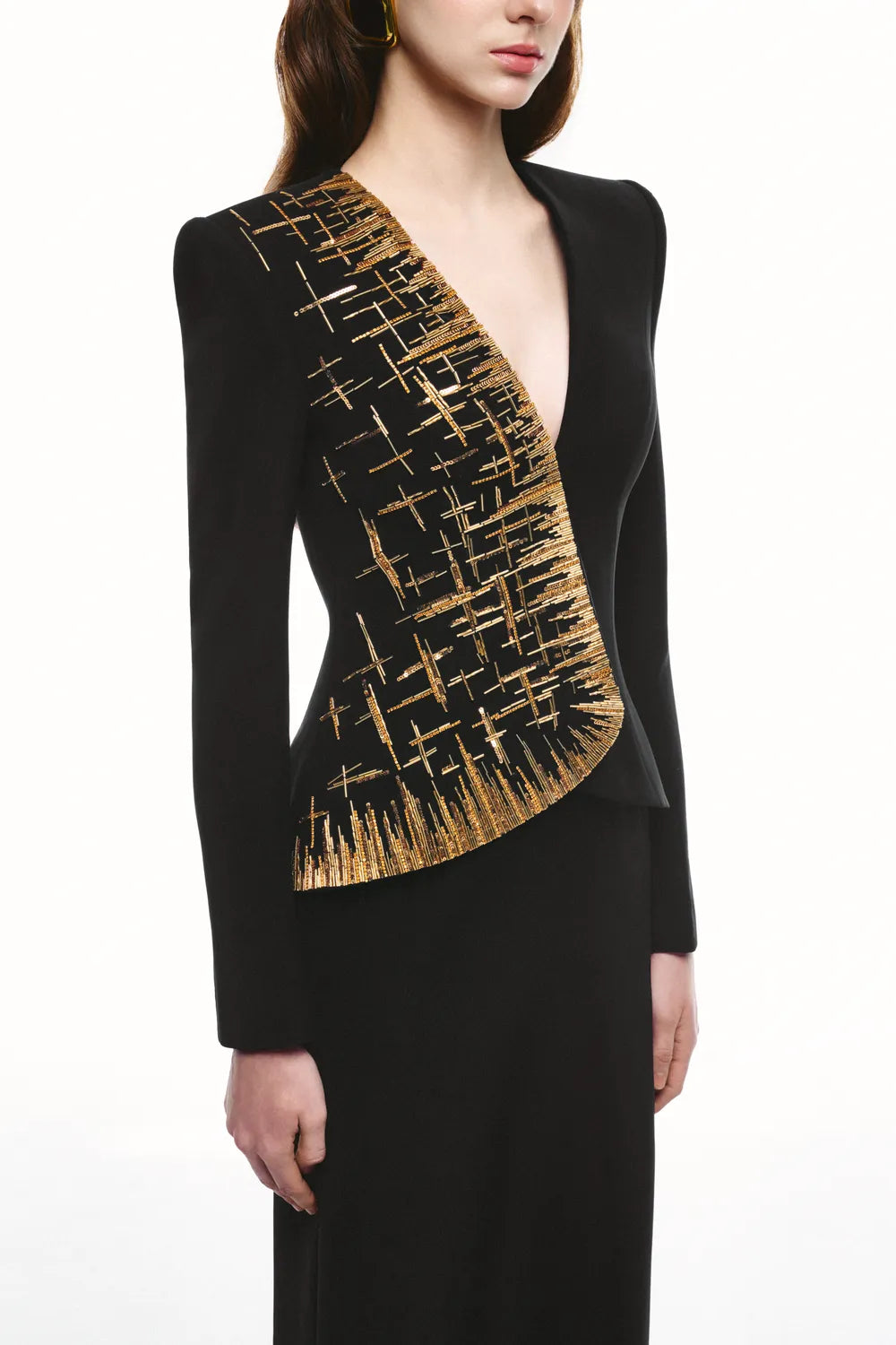 One-Sided Embellished Long Sleeve Dress - TRACY COUTURE