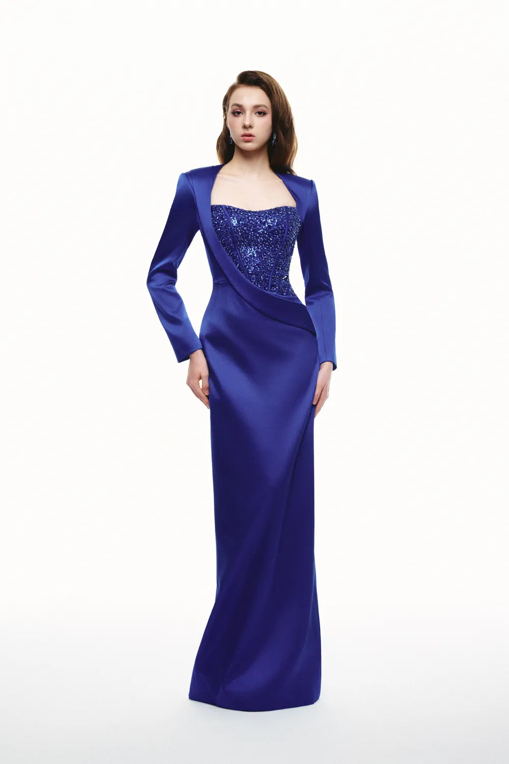 Diagonal Draped Chest Flap Straight Dress