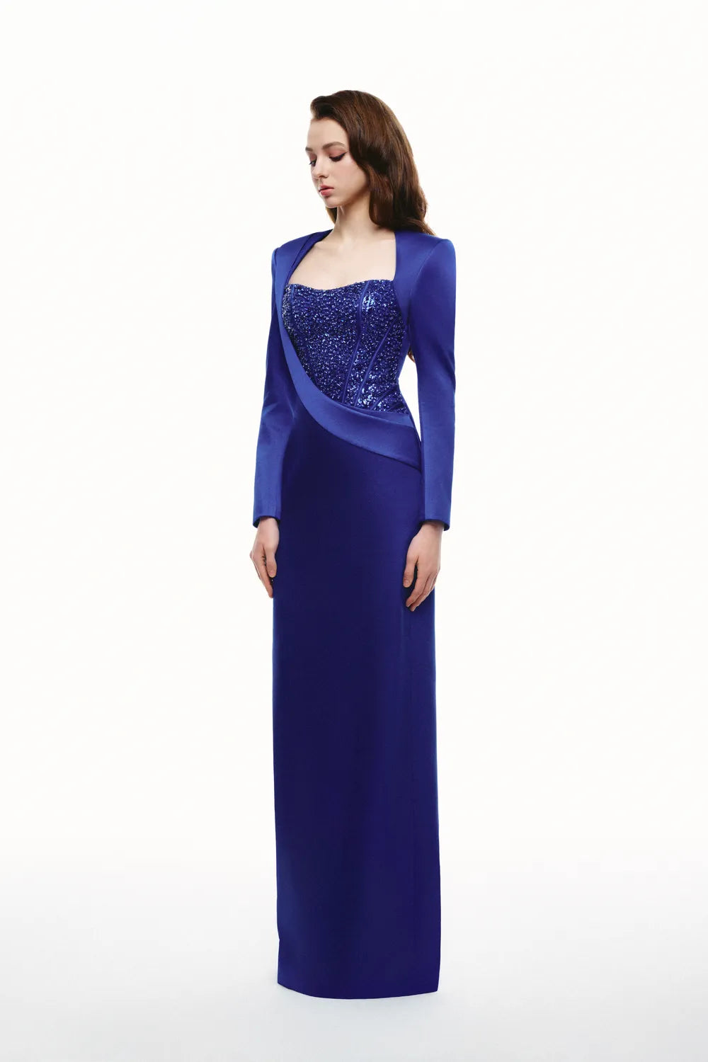 Diagonal Draped Chest Flap Straight Dress