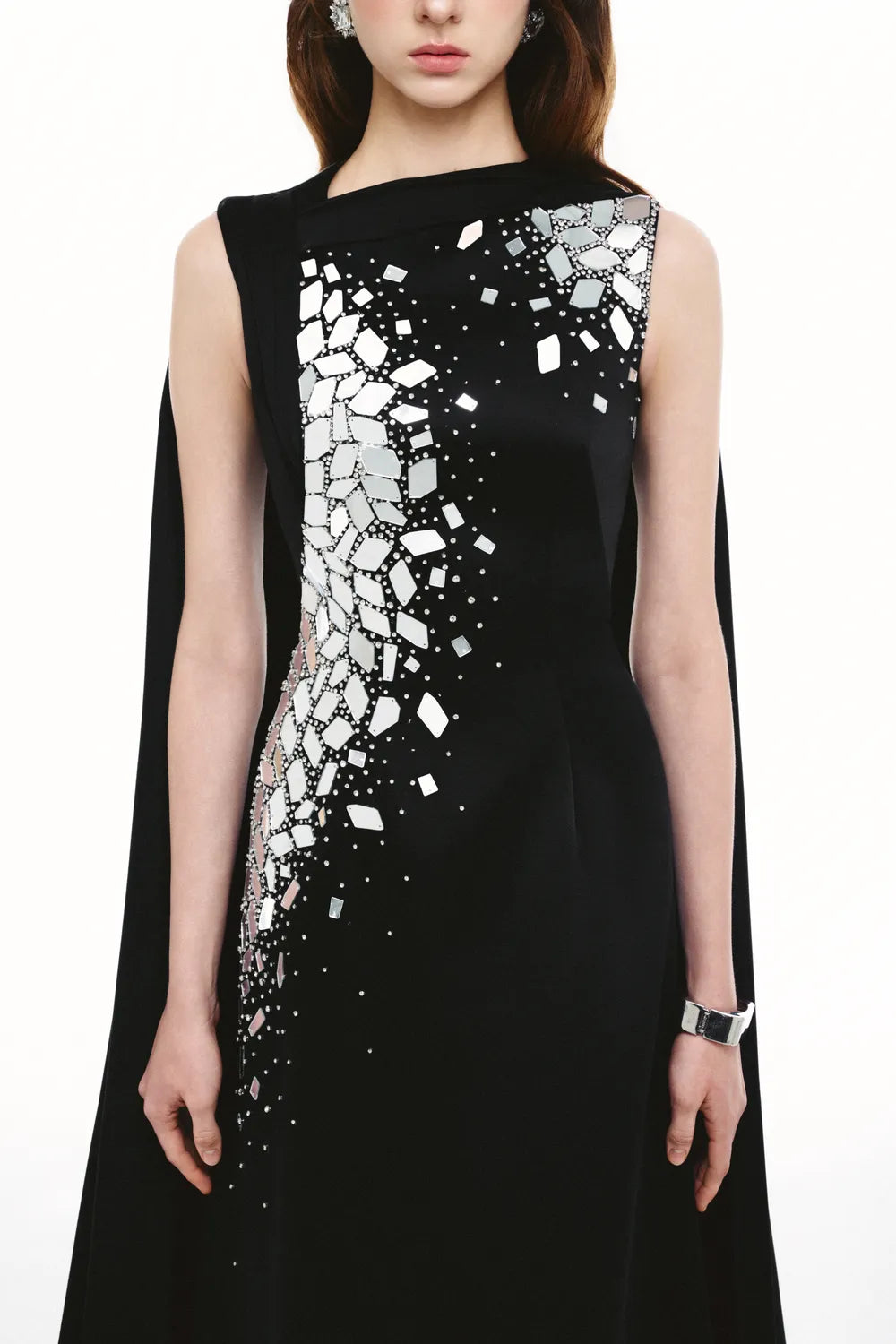Polygon Crystal Embellished Long Back Flap Dress