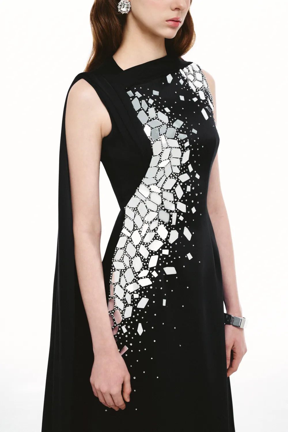 Polygon Crystal Embellished Long Back Flap Dress