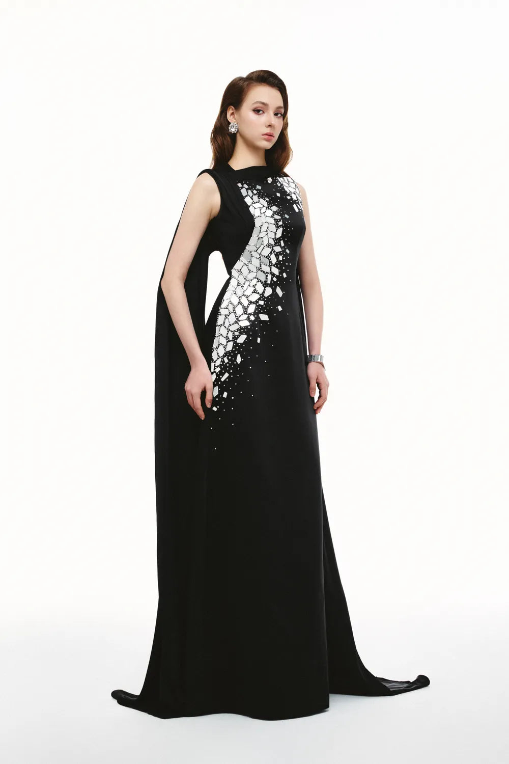 Polygon Crystal Embellished Long Back Flap Dress