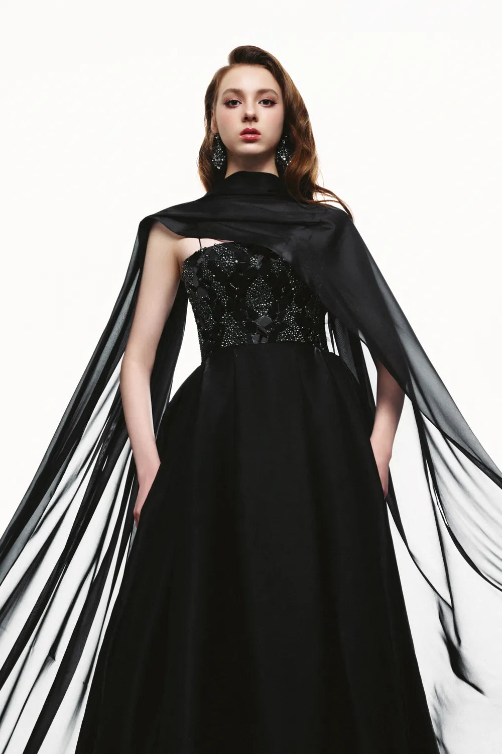High Neck Flowing Cape Camisole Dress