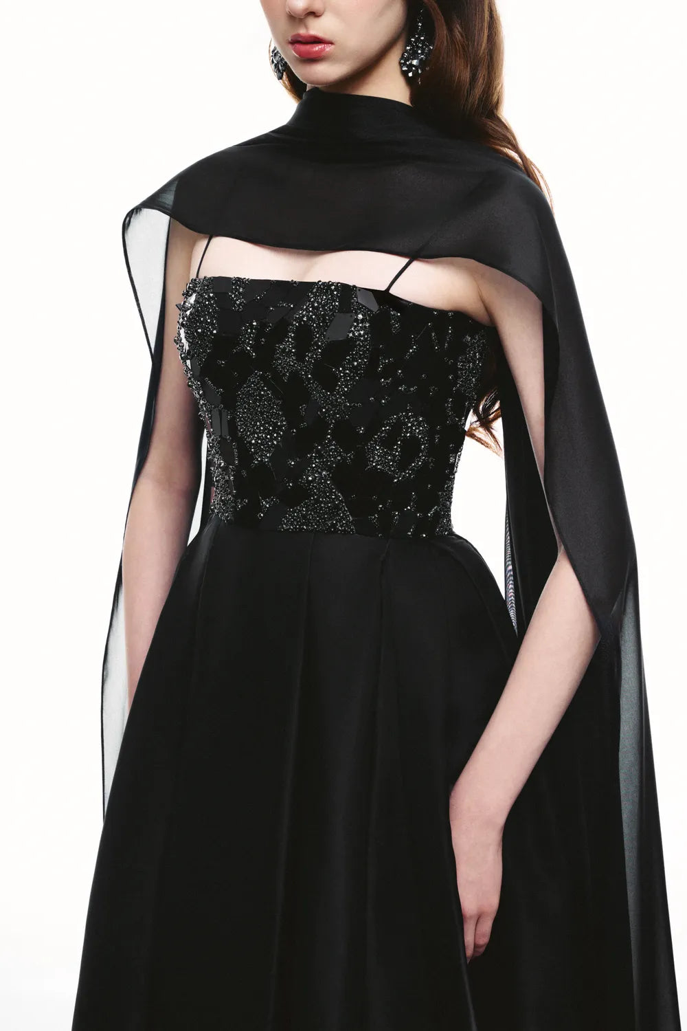 High Neck Flowing Cape Camisole Dress