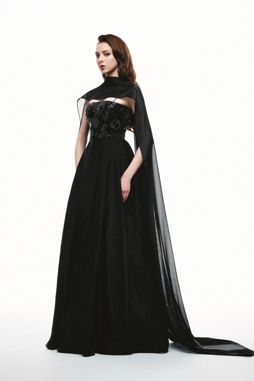 High Neck Flowing Cape Camisole Dress