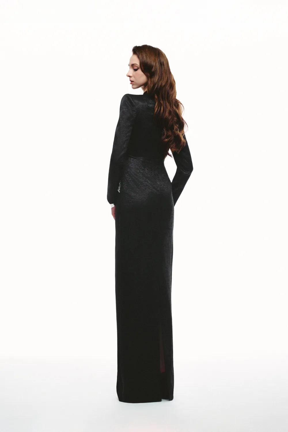 Asymmetric Curved Crystal Embellished Fitted Waist Dress
