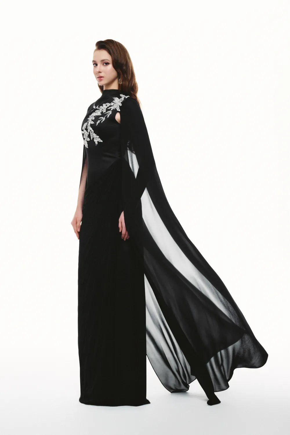 Stylized Crystal Embellishment High Neck Dress