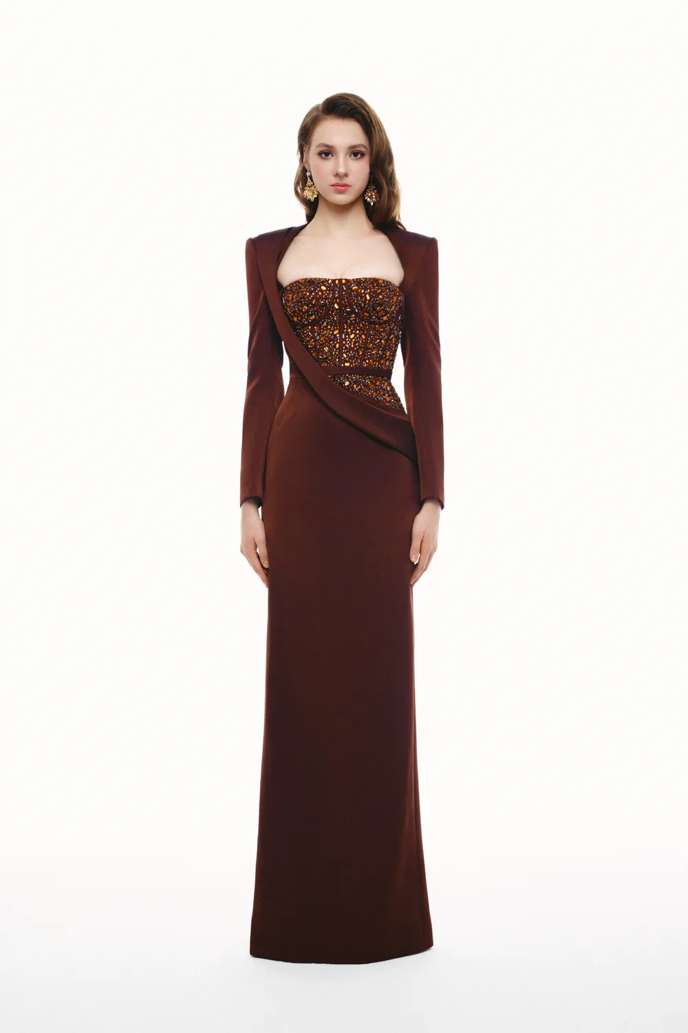 Shining Crystal Embellished Long Sleeve Dress
