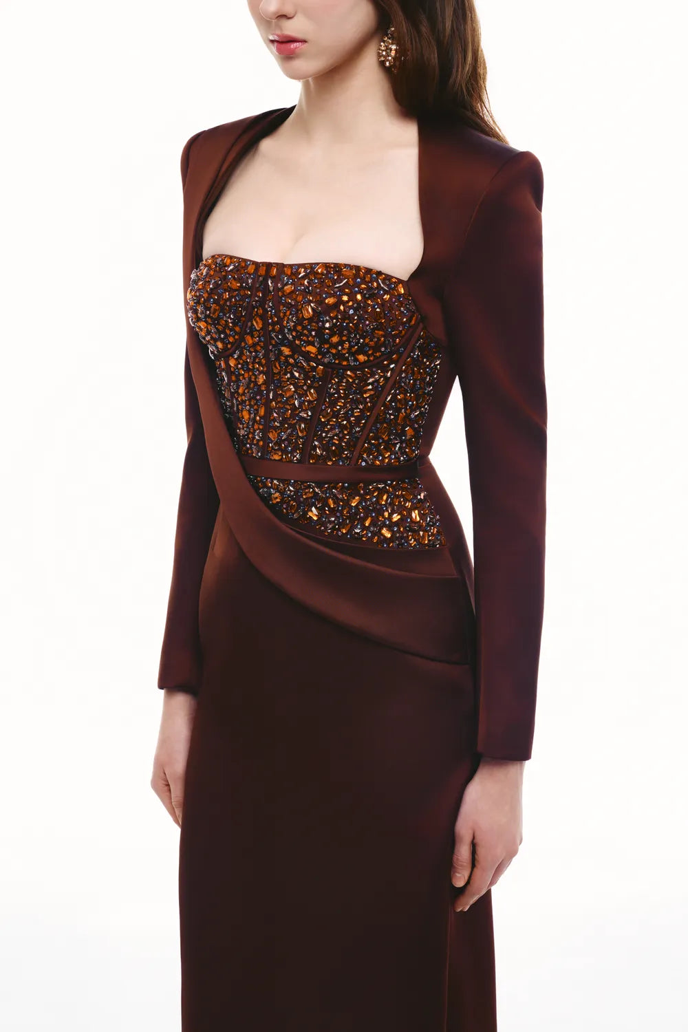 Shining Crystal Embellished Long Sleeve Dress
