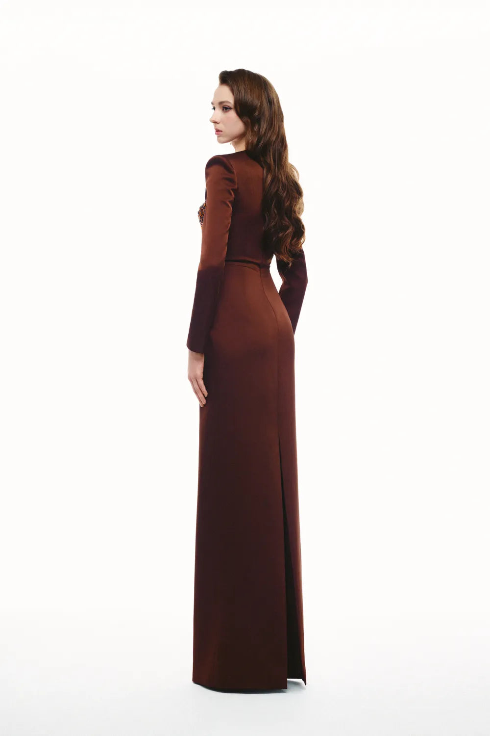 Shining Crystal Embellished Long Sleeve Dress